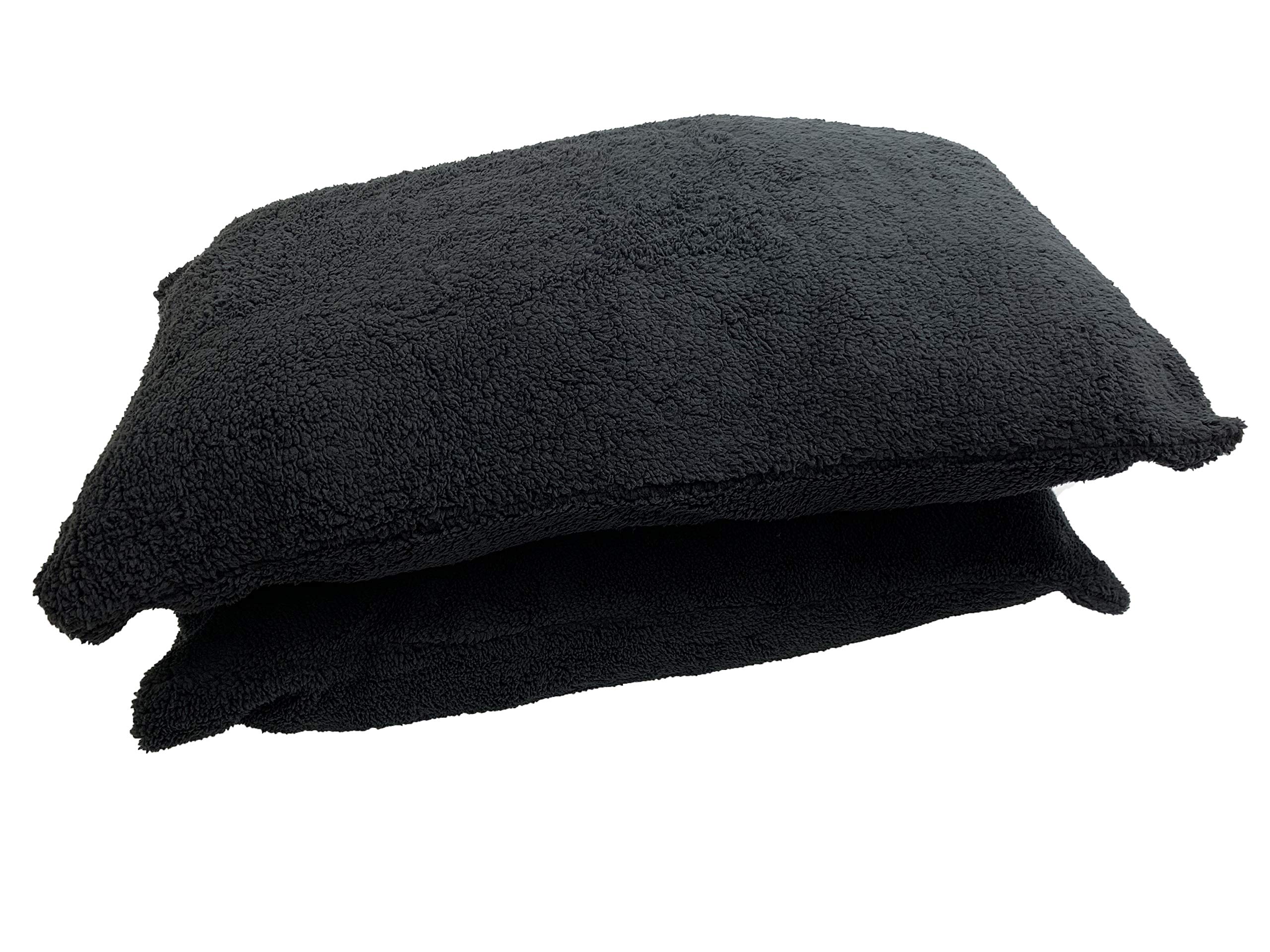 Arlinens Teddy Fleece Fur/Sherpa Pair of Pillowcases with Pair of Hollow Fiber Pillows in 50 x 75cm (Black)