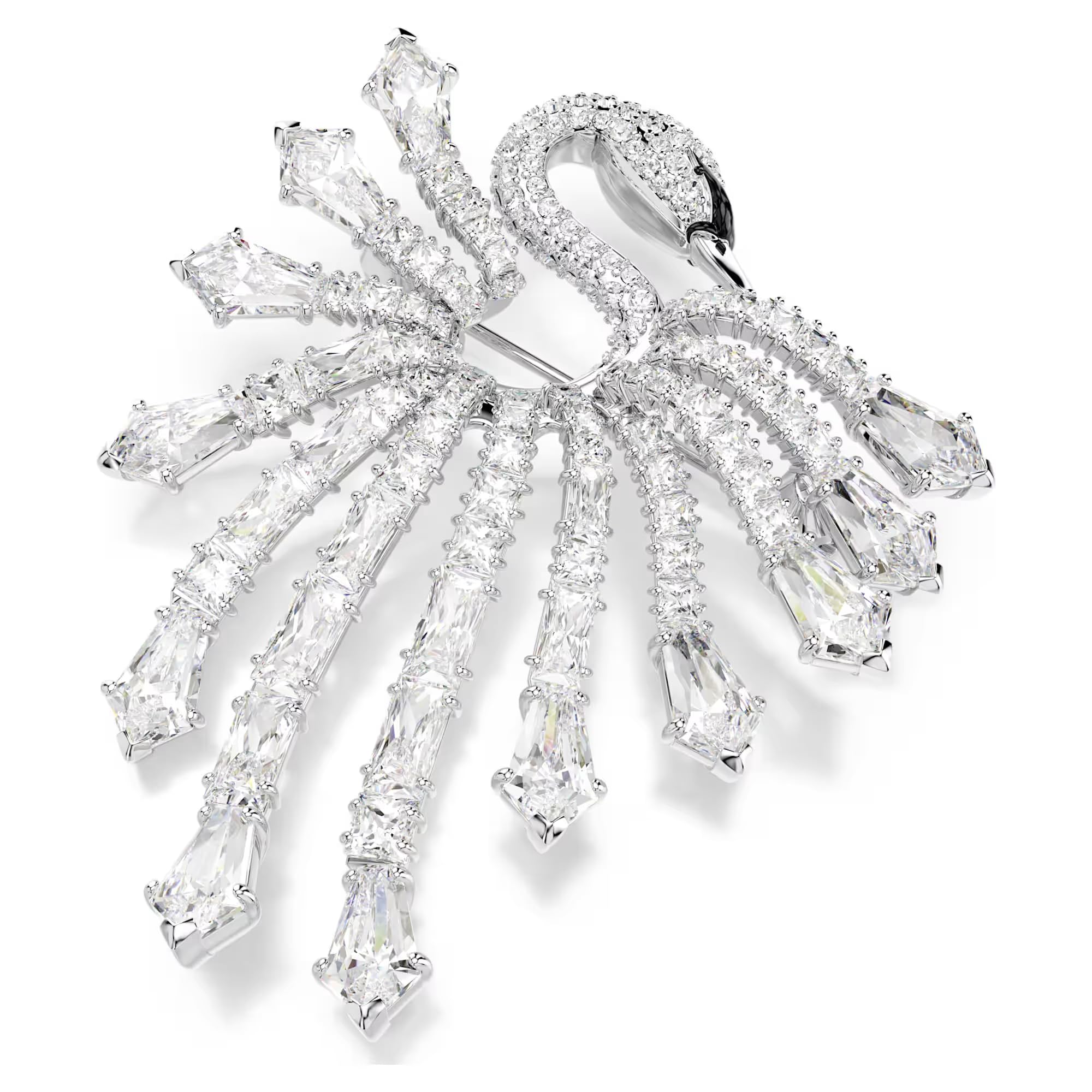 Swarovski Vienna Brosche, Verschiedene Schliffe, Schwan, Weiß, Rhodiniert