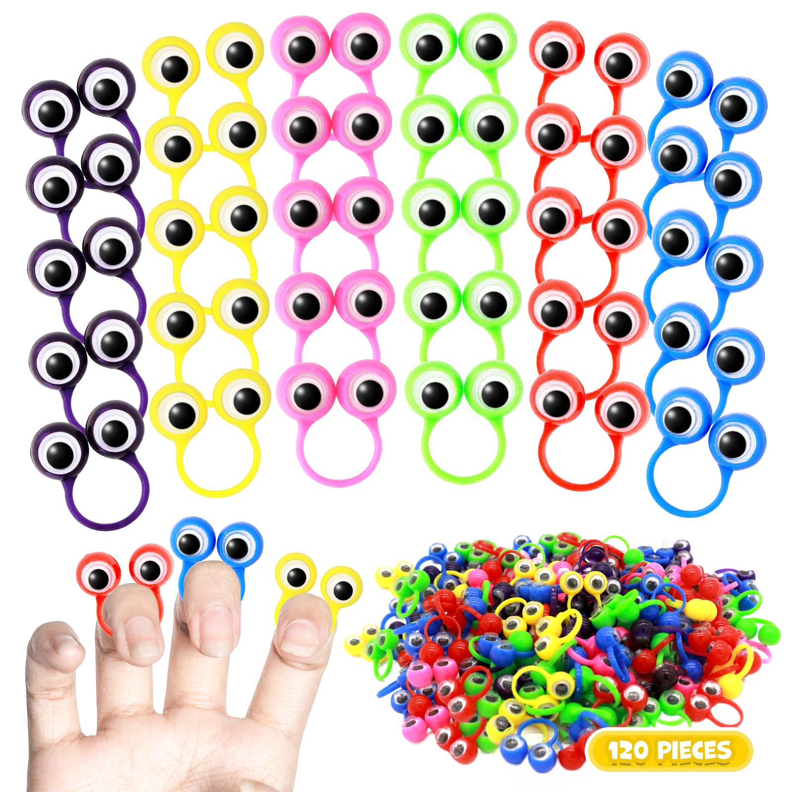 120 piezas de recuerdos de fiesta en la naturaleza de pequeños juguetes de marionetas de dedo y ojos, juego de mini marionetas de dedo y recompensas de aula para niños.