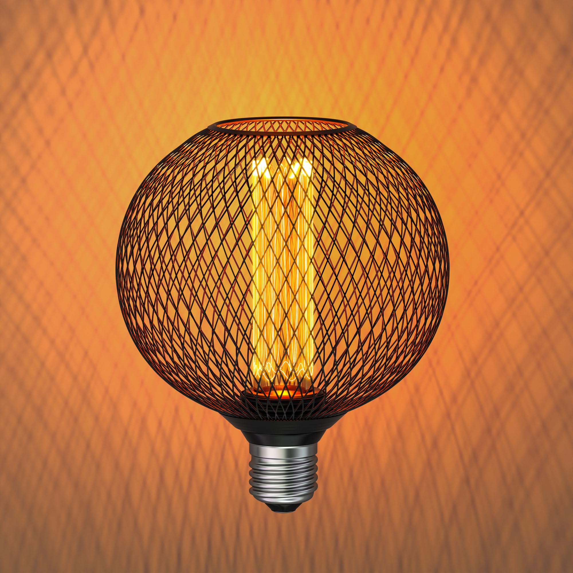 ledscom.de 4x E27 LED Leuchtmittel, Lampe, Metallkäfig schwarz, G120, extra warmweiß (1800 K), 4W, 220lm