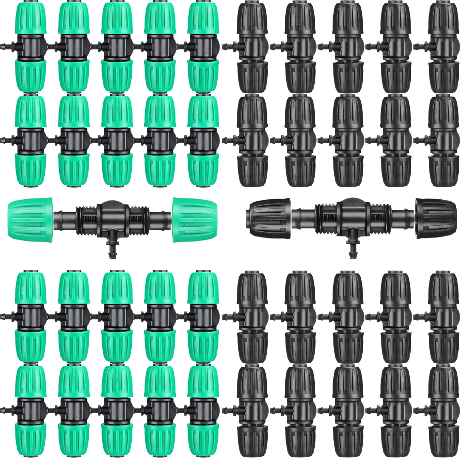 Frienda 40 tubos en T de púas de 1/2 pulgada (1/2 pulgada de diámetro interior x 0.6-0.63 pulgadas de diámetro exterior) de 16 mm a 1/4 pulgadas, accesorios de riego por goteo, piezas de riego por