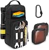 Heavy Duty Small Tool Bag Storage with 2 Zipper Pouches, Multi-functional Tactical Molle Tool Organizer Case with Locking Carabiner for Camping, Road Trip, Electricians, EDC, Multimeter Case