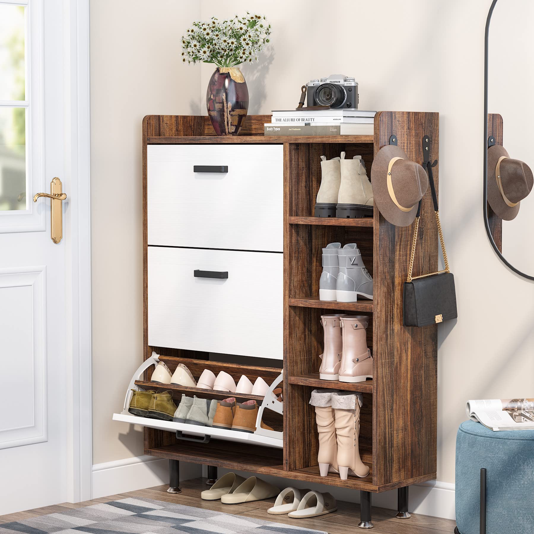 Buy Tribesigns Shoe with 3 Flip Drawers & 5 Tiers shelves