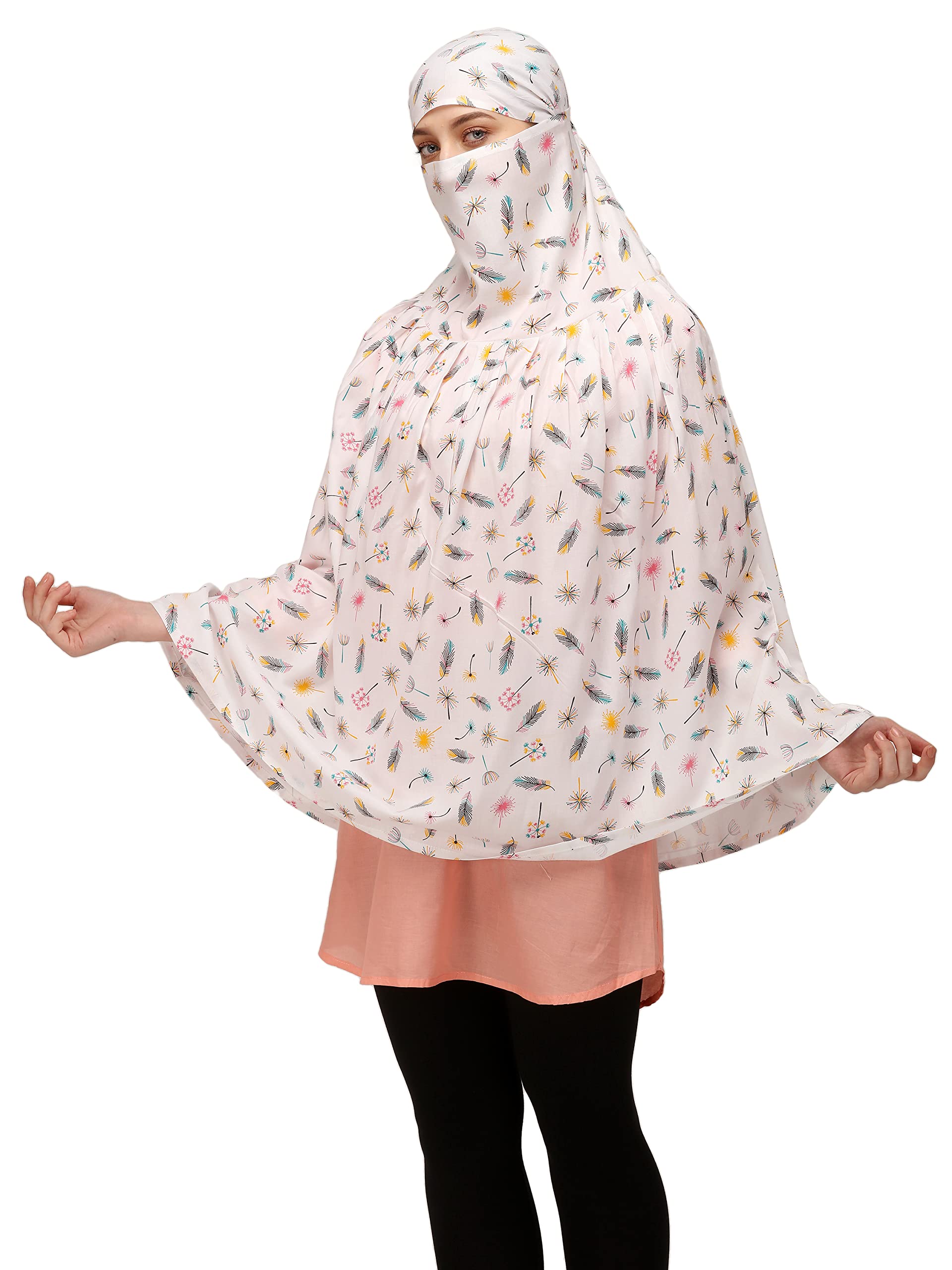 Cotton Short Scarf Cum Mask scarves Usable for vehicle Driver White Printed Design