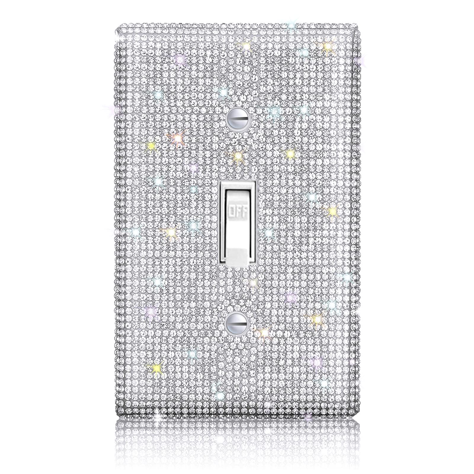 Shiny Rhinestones Wall Plate Light Switch Cover Plate Decorative Wall Bling Outlet Cover for Bedroom Accessories Home Decor(Single Gang Toggle,Silver)