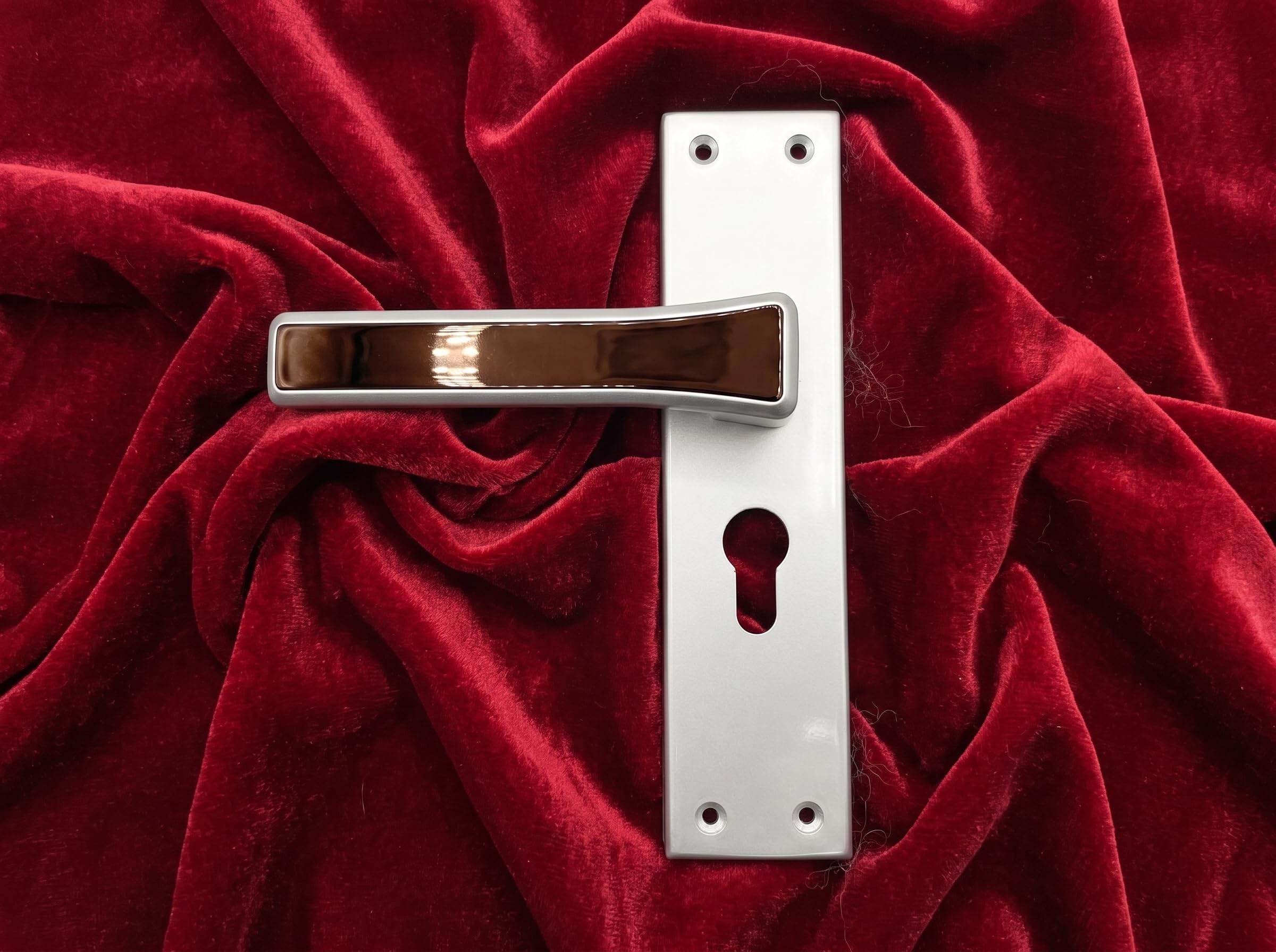 Premium Zinc Mortise Door Handle Lock Set | 8 Inch Back Plate | Silver & Rose Gold Finish | Heavy Duty Main Door Handle | Modern Handle for Wooden Doors | Complete Mortise Handle Set-image-36
