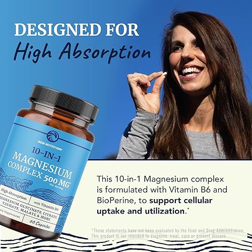 Miniatura 3 de Suplemento complejo de magnesio 10 en 1 de 500 mg  Citrato de magnesio, glicinato mag, malato y más  Complejo Mag de alta absorción con vitamina B6