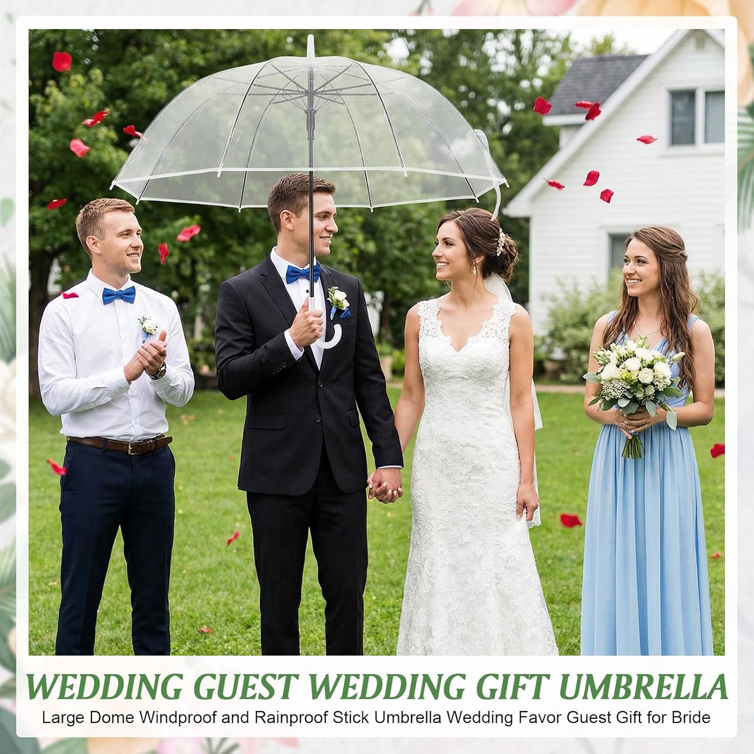 60pcs Auto Open Clear Dome Umbrella Wedding Clear Bubble Umbrella Bulk Large Dome Rain Windproof Stick Umbrellas for Weddings Prom Graduation and Outdoor Events(White)