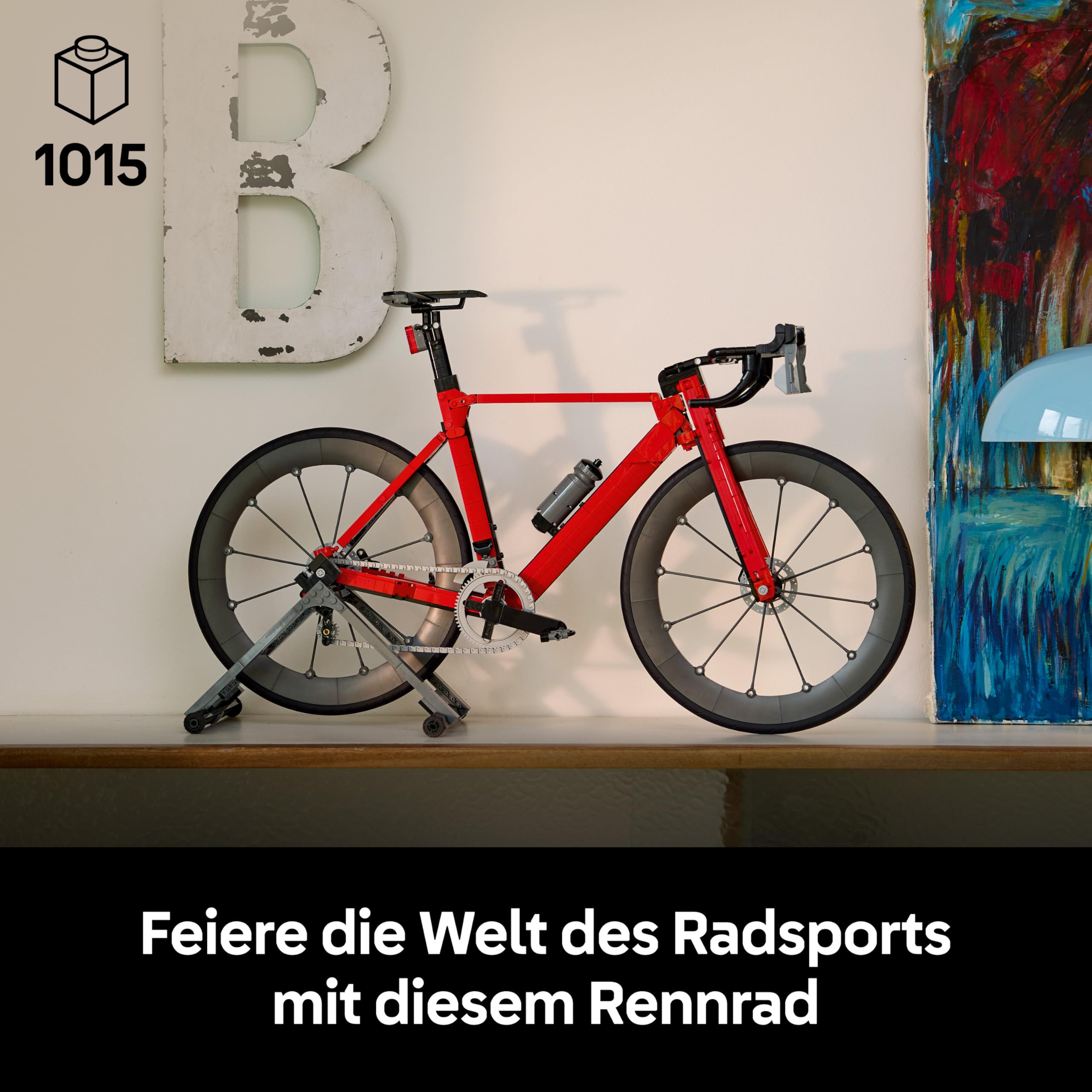 BRICK Flip LEGO Rennrad - LEGO 11380 Fahrrad inkl. bedruckter Fliese, Icons Legorad mit Gummireifen, Schaltwerk und Hinterradständer als Schreibtisch