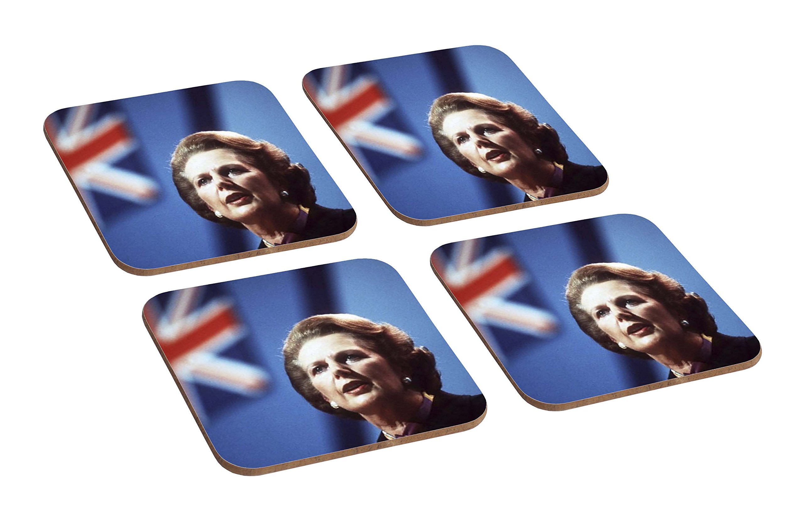 Mugmart Margaret Thatcher Union Jack Great Britain 4 Piece Wooden Coaster Set