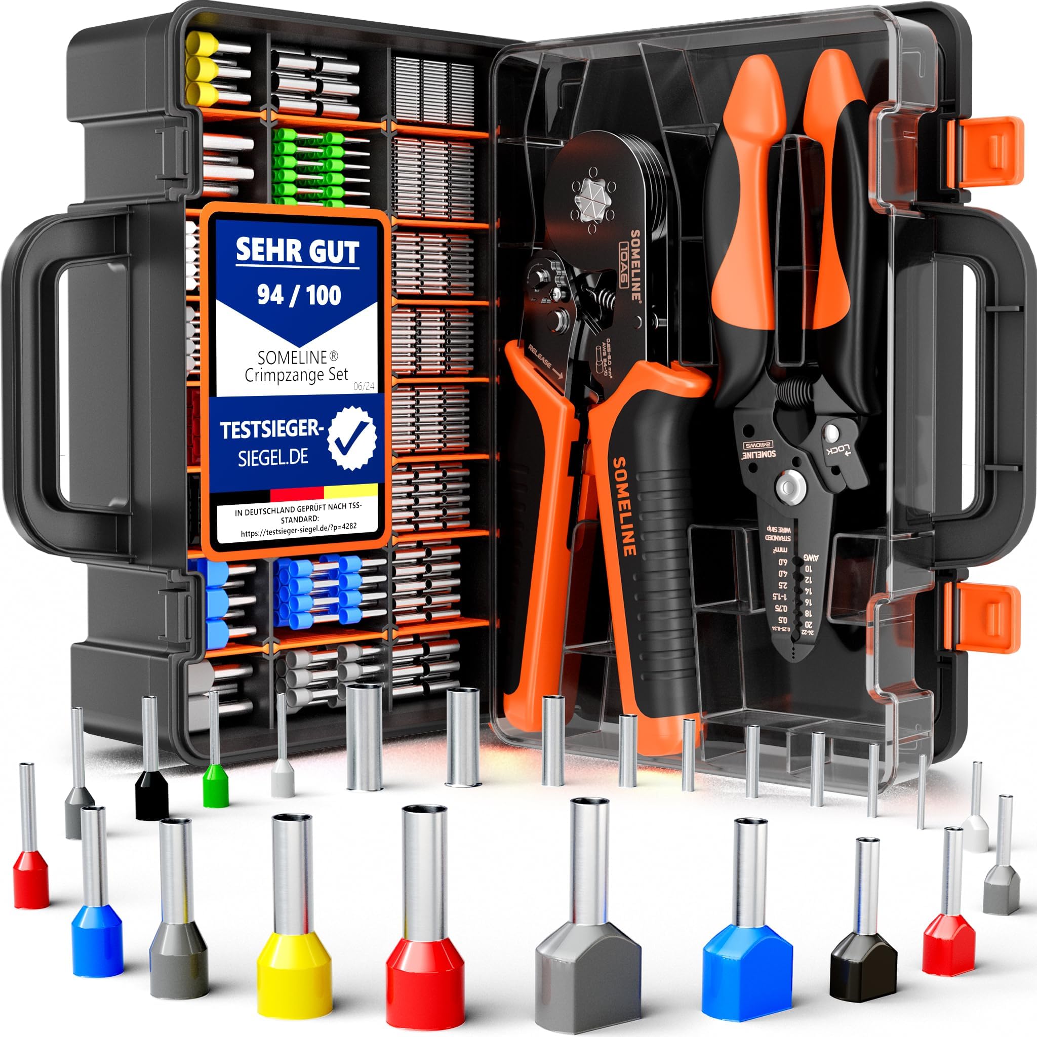 SOMELINE Crimping Tools Set with 24 Types of Ferrules - Hexagon Ferrule Pliers 0.25-10mm²(AWG 24-8) I Wire Strippers, Electricians Tools, Crimper, Crimping Pliers, Wire Crimping Tool, Crimping Tool