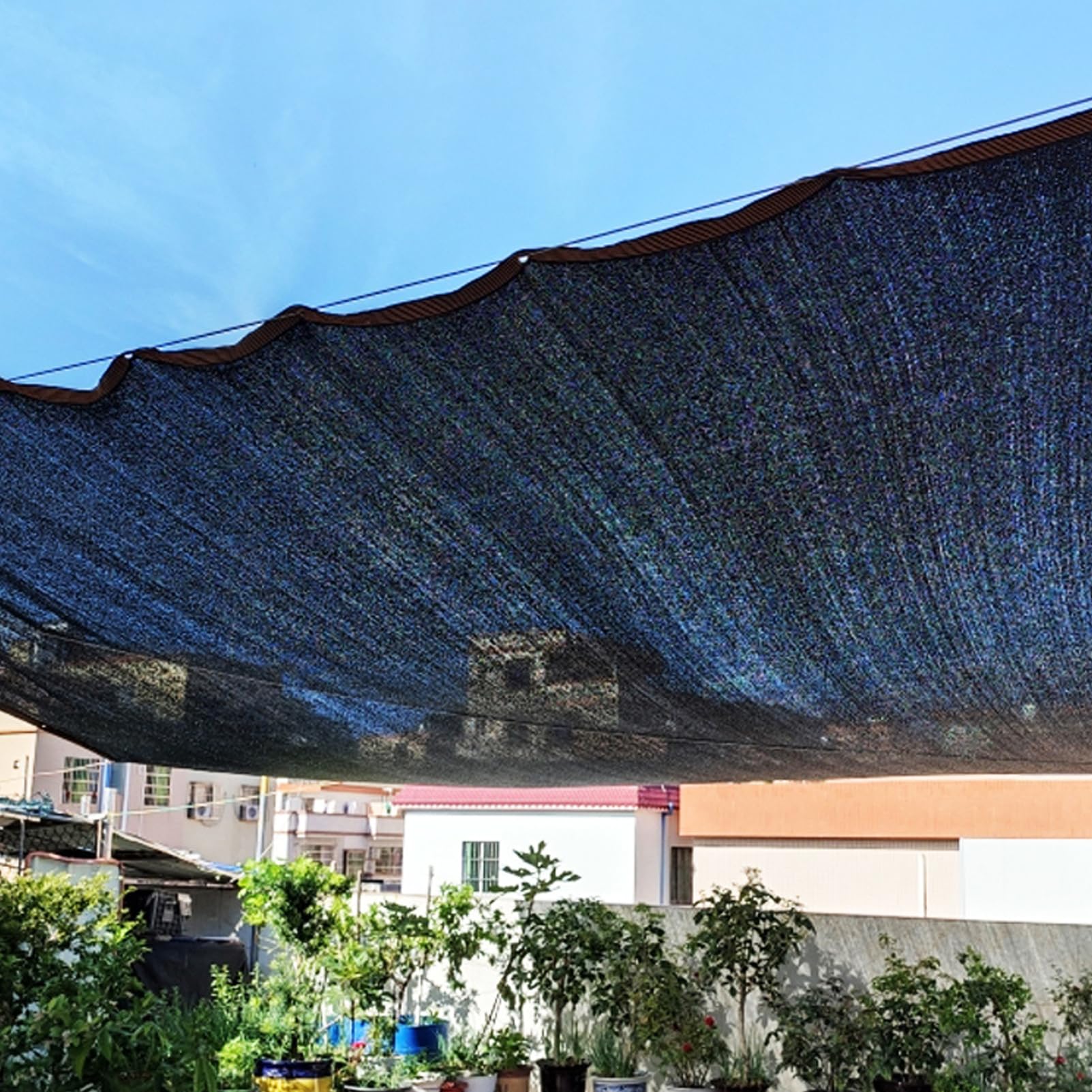 Rete di protezione solare nera 50-60% blocca i raggi UV 4 pino, rete antivento per piante da giardino e fiori, serra fienile tetto copre (4 x 6 m)