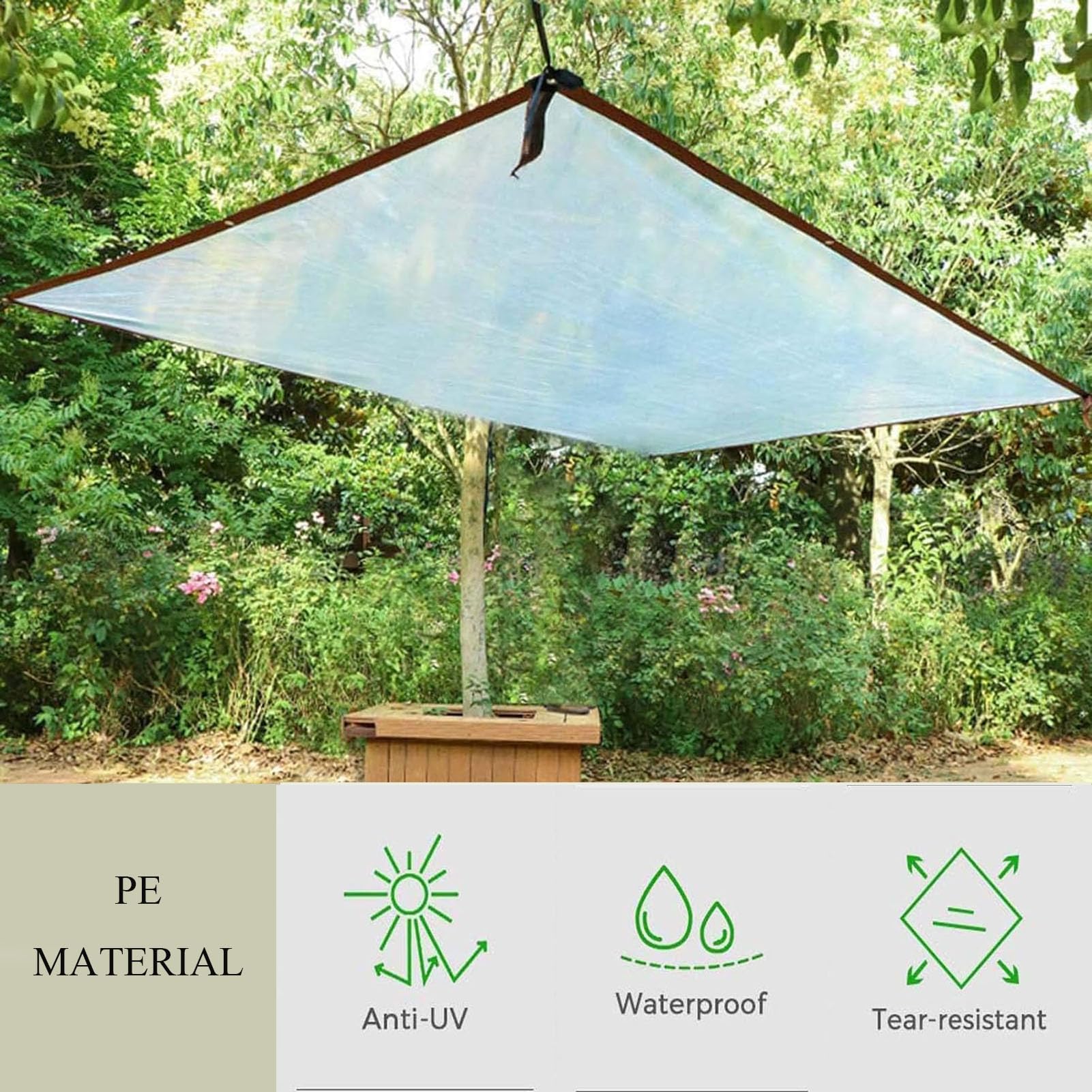 Telone Impermeabile Trasparente 8×12m, Telone Impermeabile per Gazebo, Telone PE Occhiellato, Tenda da Balcone in Plastica, Antipioggia Telo, per Esterno Balcone Giardino Serra Piante ( 8×12m)