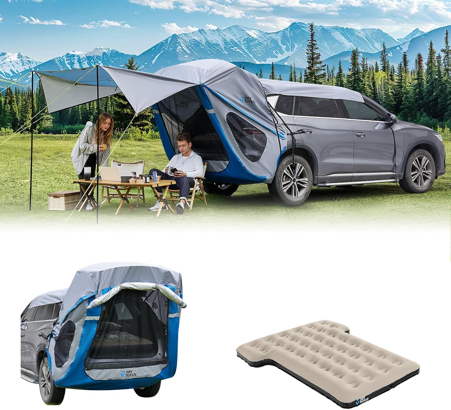 JOYTUTUS SUV Tailgate Tent with Three Sides Awning Shade + SUV Air Mattress