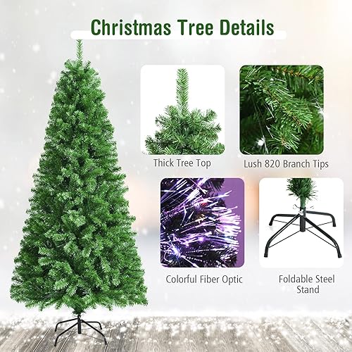 Miniatura 3 de GOFLAME Árbol de Navidad artificial preiluminado de 5 pies, árbol de Navidad de fibra óptica de alta calidad, árbol de Navidad de abeto navideño con