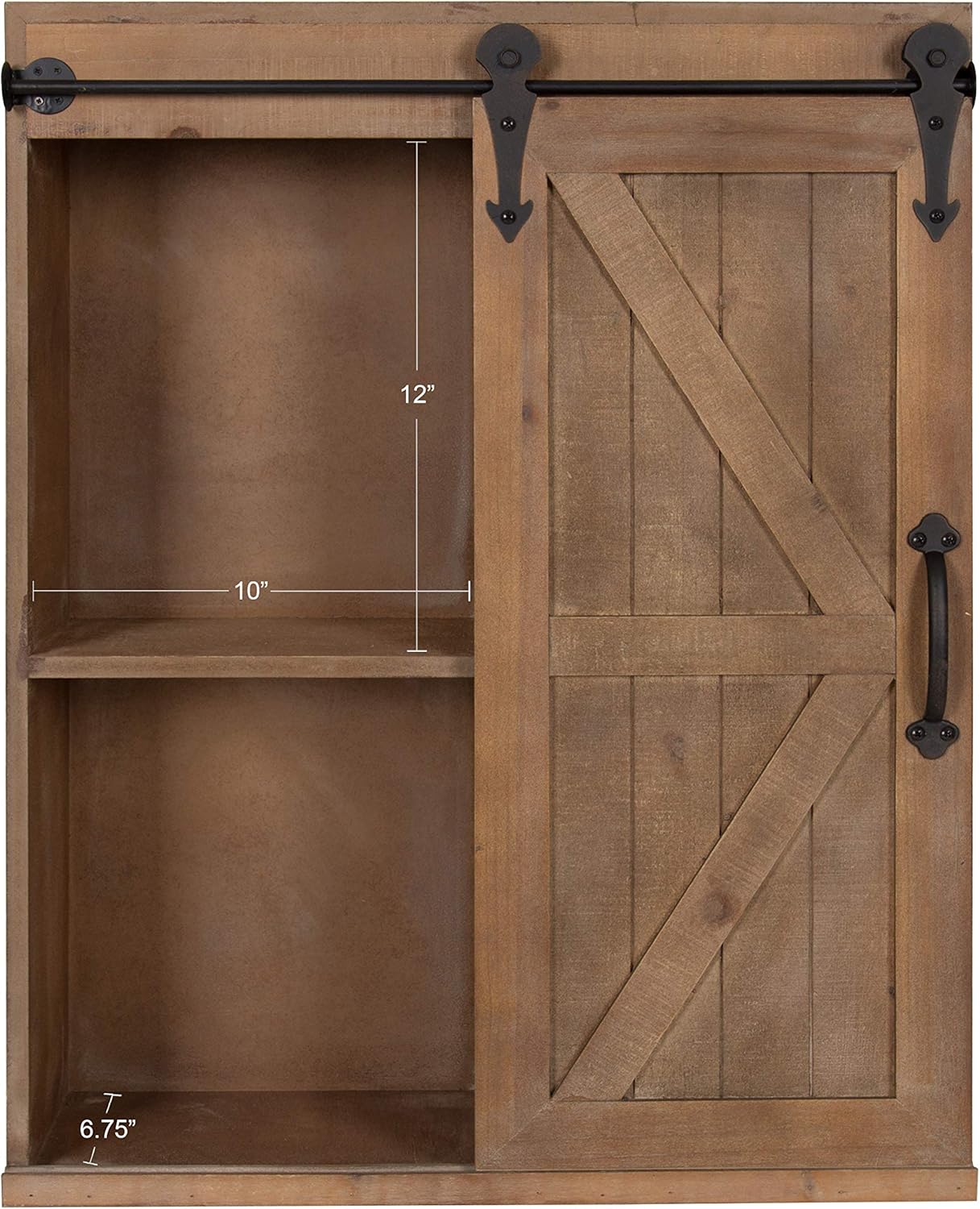 Kate and Laurel Cates Wood Wall Storage Cabinet with Sliding Barn Door; 22 x 9 x 28; Rustic Brown; Decorative Farmhouse Over the Toilet Cabinet with Three Shelves for Bathroom or Kitchen Storage