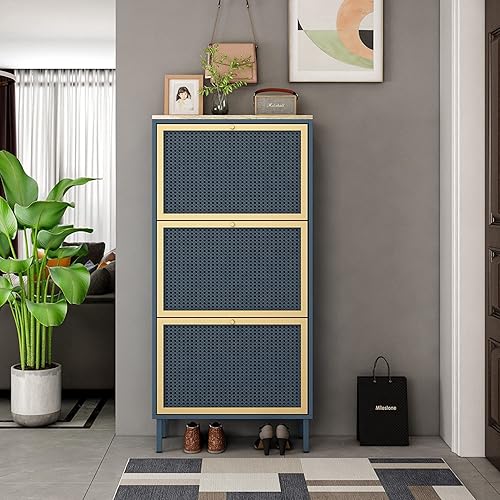 Miniatura 4 de Armario de zapatos de metal con 3 cajones abatibles, armario de almacenamiento de zapatos de entrada con puerta abatible y patas de metal, moderno