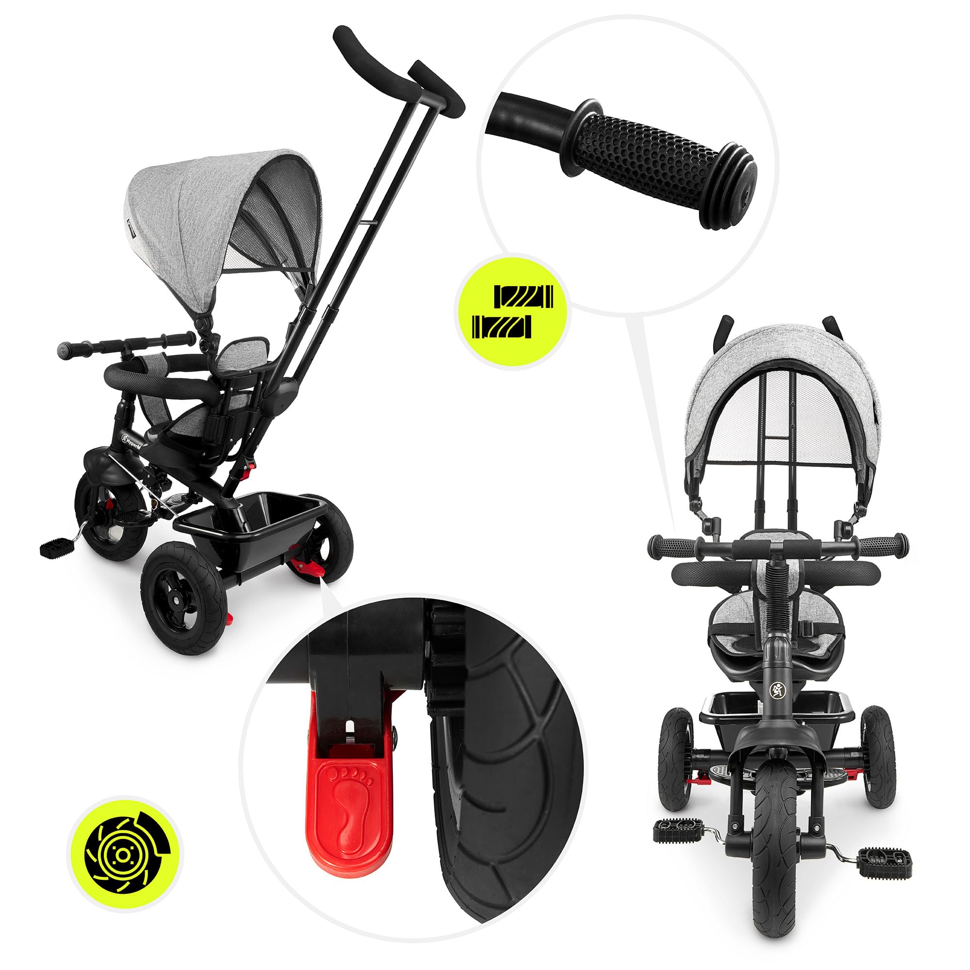 HyperMotion Triciclo Infantil con Manillar para Padres - Bici Bebé 1 Año Evolutiva hasta 20kg - Modelo Similar Kinderkraft con Barra de Empuje - Saltador Bebe Gris
