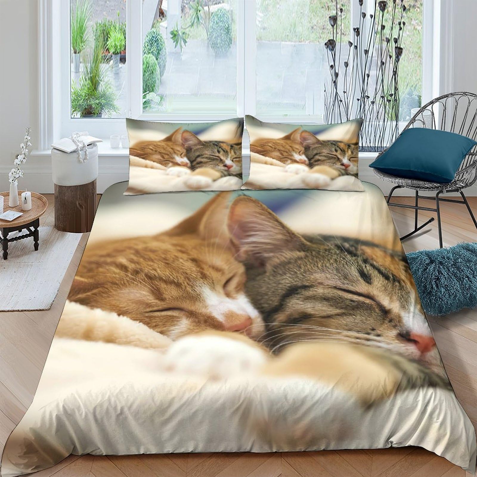 Ctjqhvkz Style-5 3D Printed Sleeping Cat Fitted Sheet Microfiber Soft Breathable Tabby Cat Mattress Cover For Bedroom Guest Room Decor Single（135X200cm）
