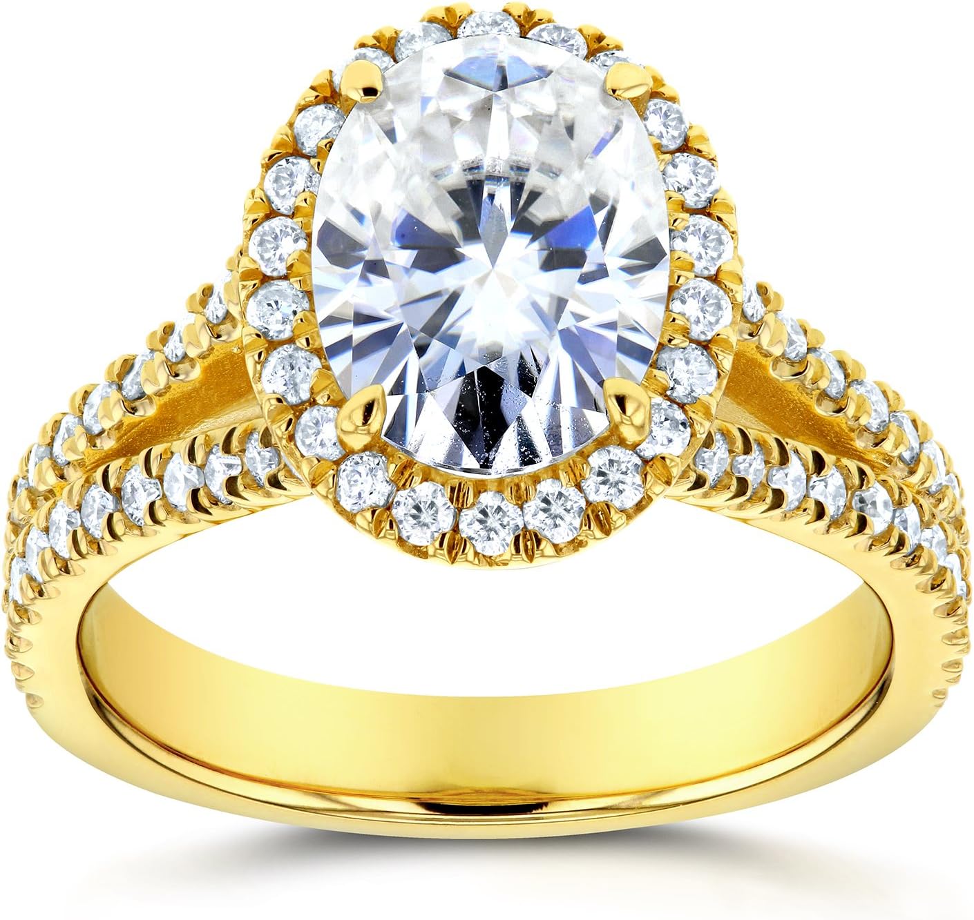Kobelli Oval Moissanite Halo Engagement Ring 2 CTW 14k Yellow Gold