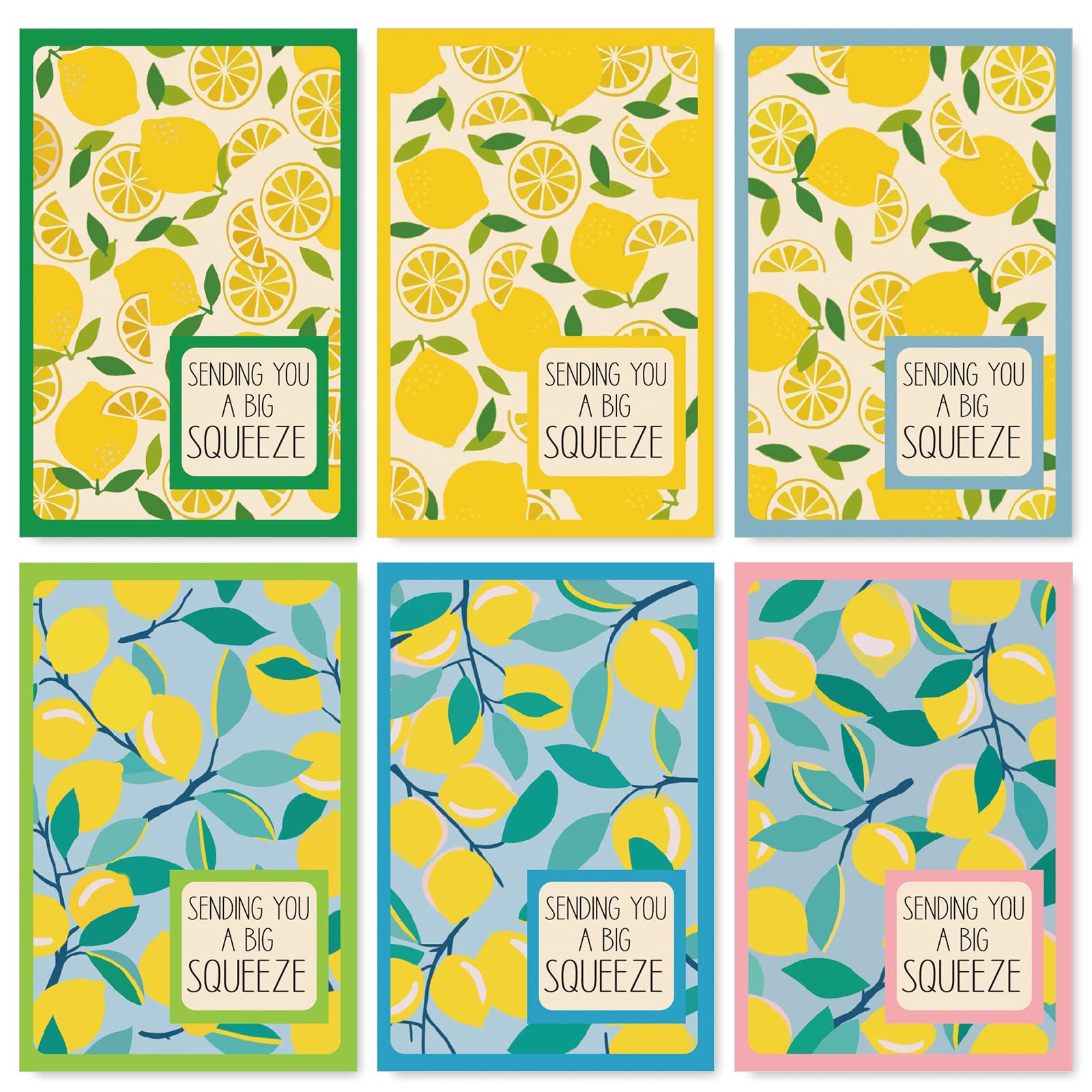 Whaline 36 Pack Lemon Greeting Cards Bulk Sending You A Big Squeeze Note Cards with Envelopes Matching Seal Stickers 6 Color Blank Cards for Spring