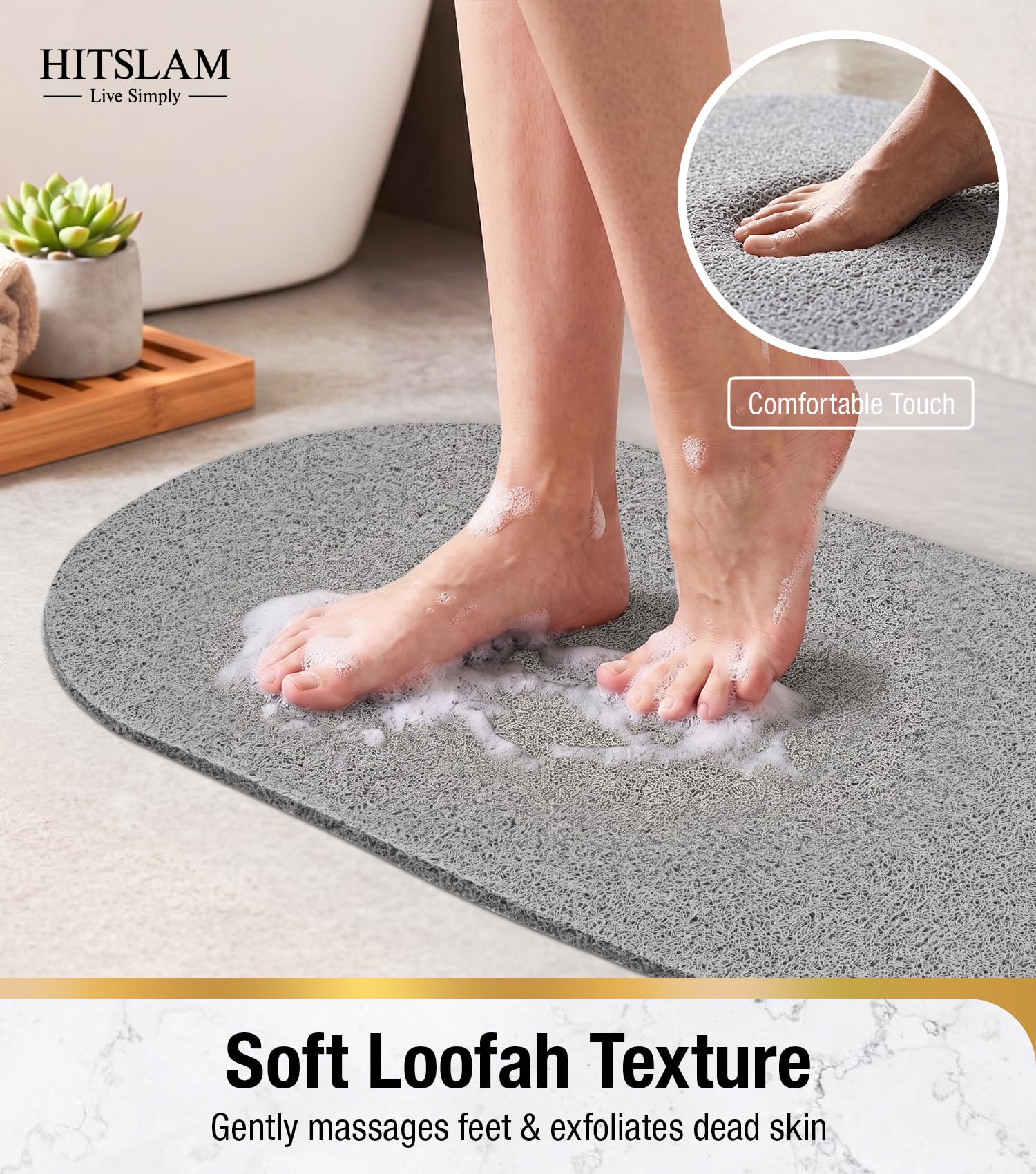 HITSLAM Tapis de Douche Ovale Antidérapant Anti-Moisissure 69x40cm Gris