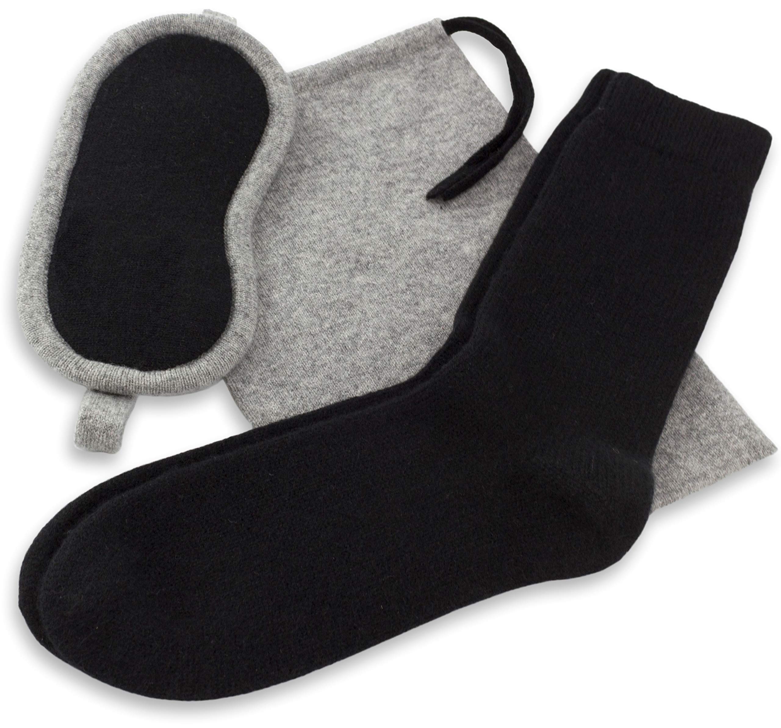 Jet&Bo Herren-Reise-Set aus 100 % reinem Kaschmir, Augenmaske, Socken und Beutel in Geschenkbox