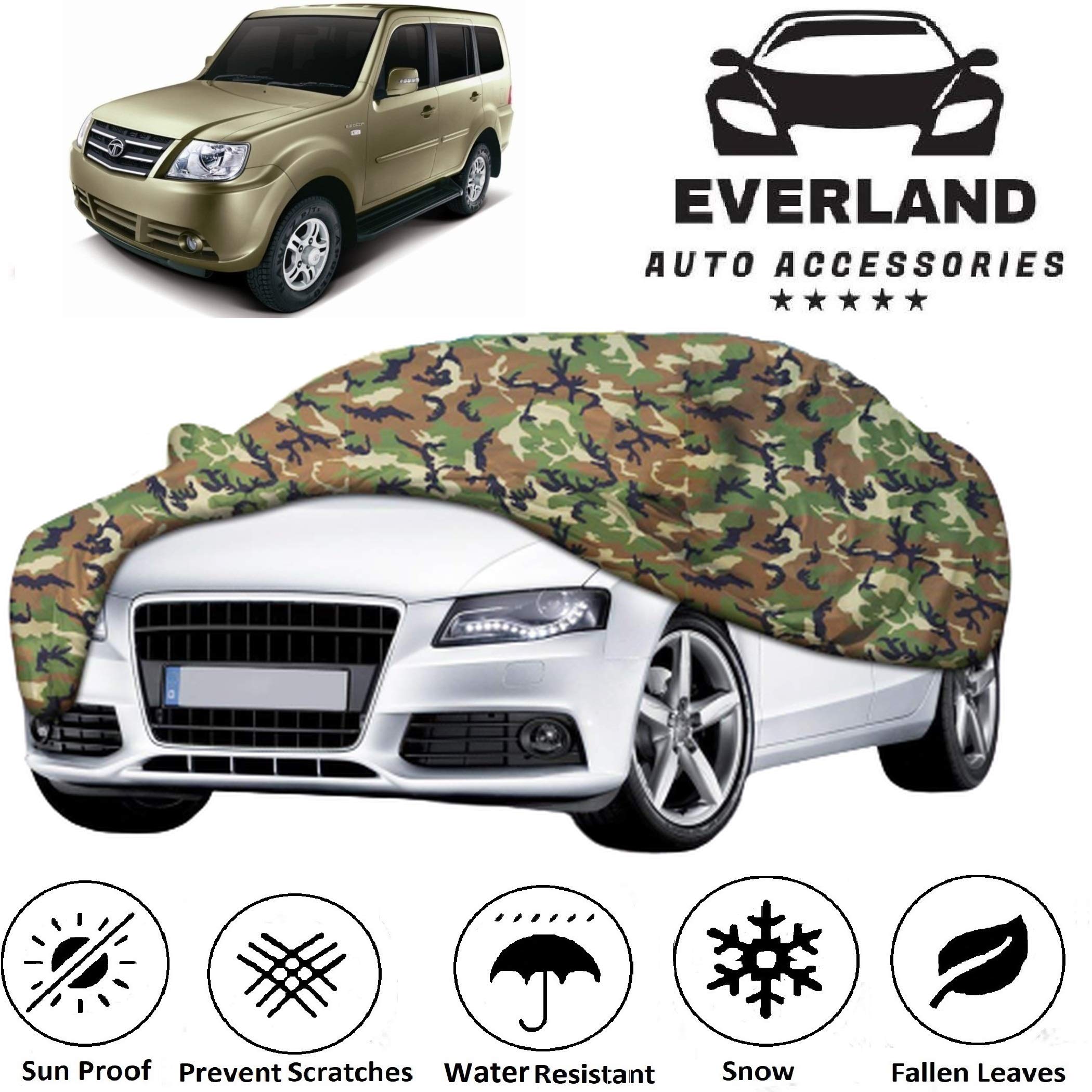 EverLand All Weather Proction Water Resistant Car Body Cover Suitable for Tata Sumo Grande MK II (Side Mirror Pocket,Multicolor)