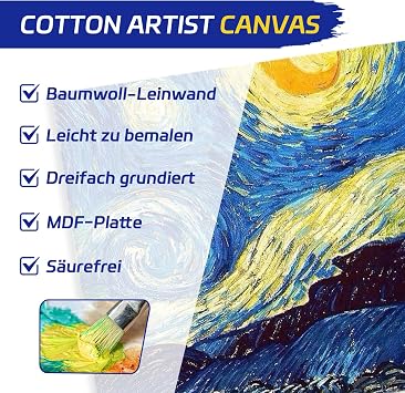 RITOLLO Set of 15 Canvas for Painting 20 x 20 cm Square Cotton Painting Cardboard Triple Primed Sturdy Canvas Panels for Acrylic Oil & Watercolour Ideal for Artists School & Hobby