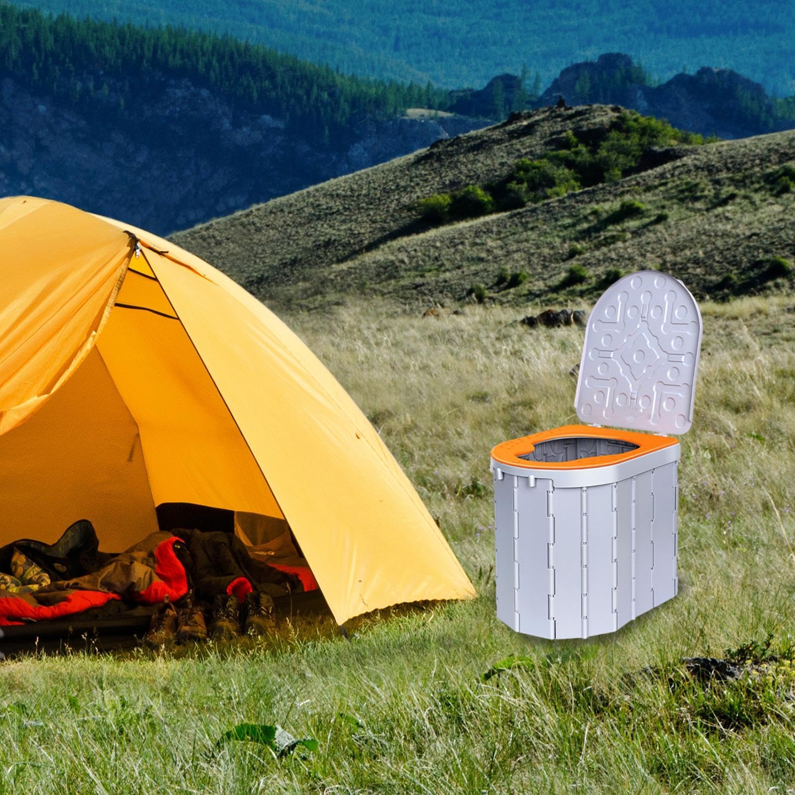 Inodoro portátil, orinal de viaje | Inodoro de compostaje para exteriores con tapa | Orinal portátil con 15 bolsas de basura y bolsa de almacenamiento, baño de camping para viajes, excursiones
