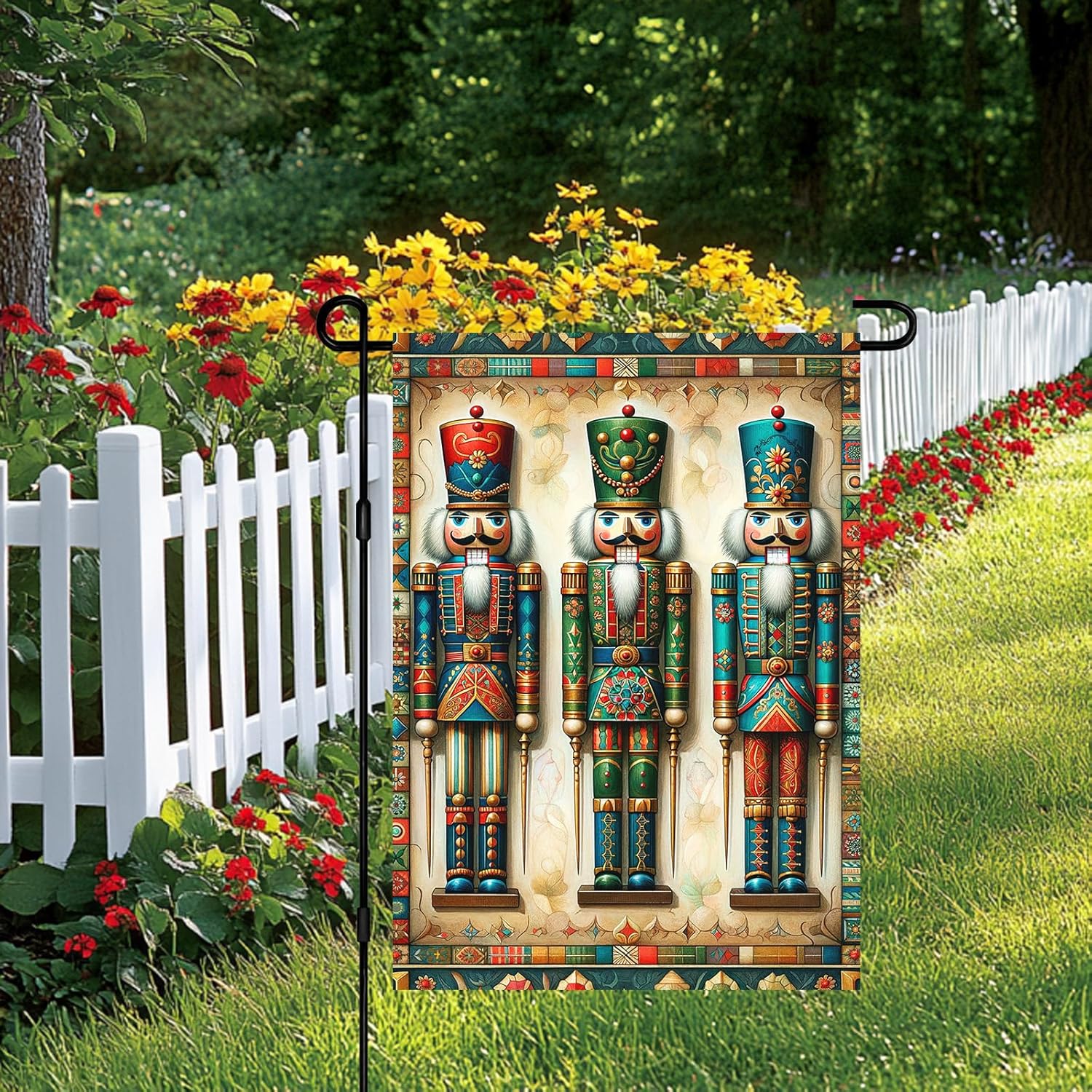 Christmas Nutcracker Garden Flag 12 x 18 Inches Vintage Style Featuring Colorful Nutcracker Soldiers Perfect For Festive Outdoor Yard Décor Seasonal Displays And Holiday Decorations - Image 2