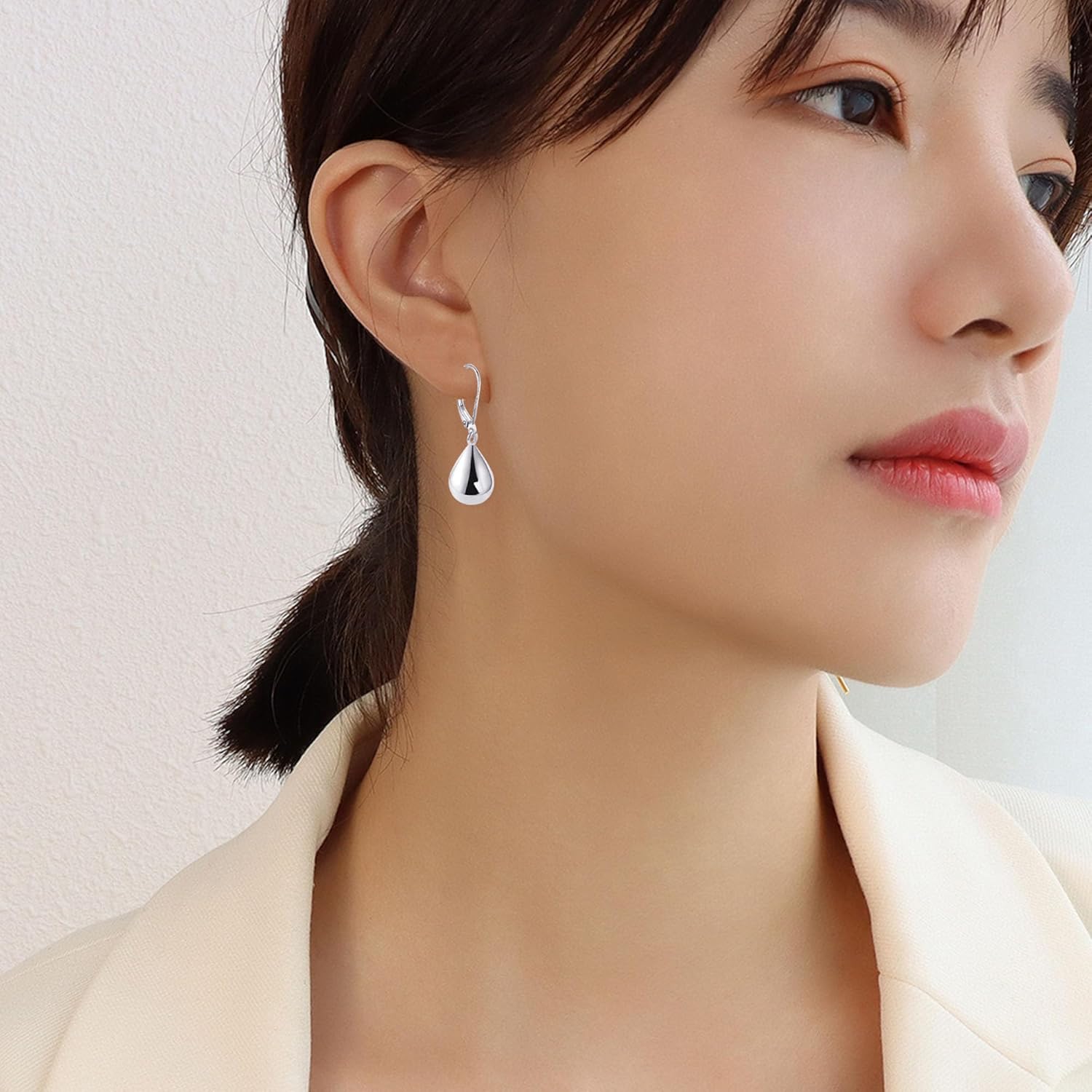 Teardrop Leverback Earrings for Women Silver Waterdrop Teardrop Leverback Dangle Earrings Jewelry - Image 2