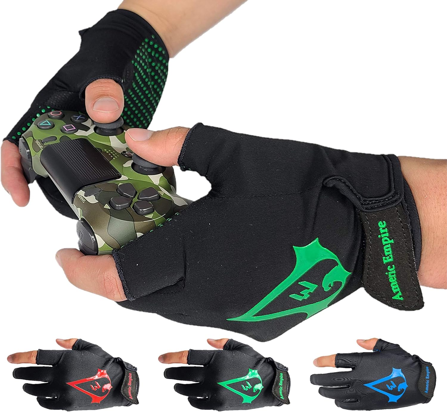 Americ Empire Pro Fingerless Gaming Gloves for Sweaty Hands 【As Seen on