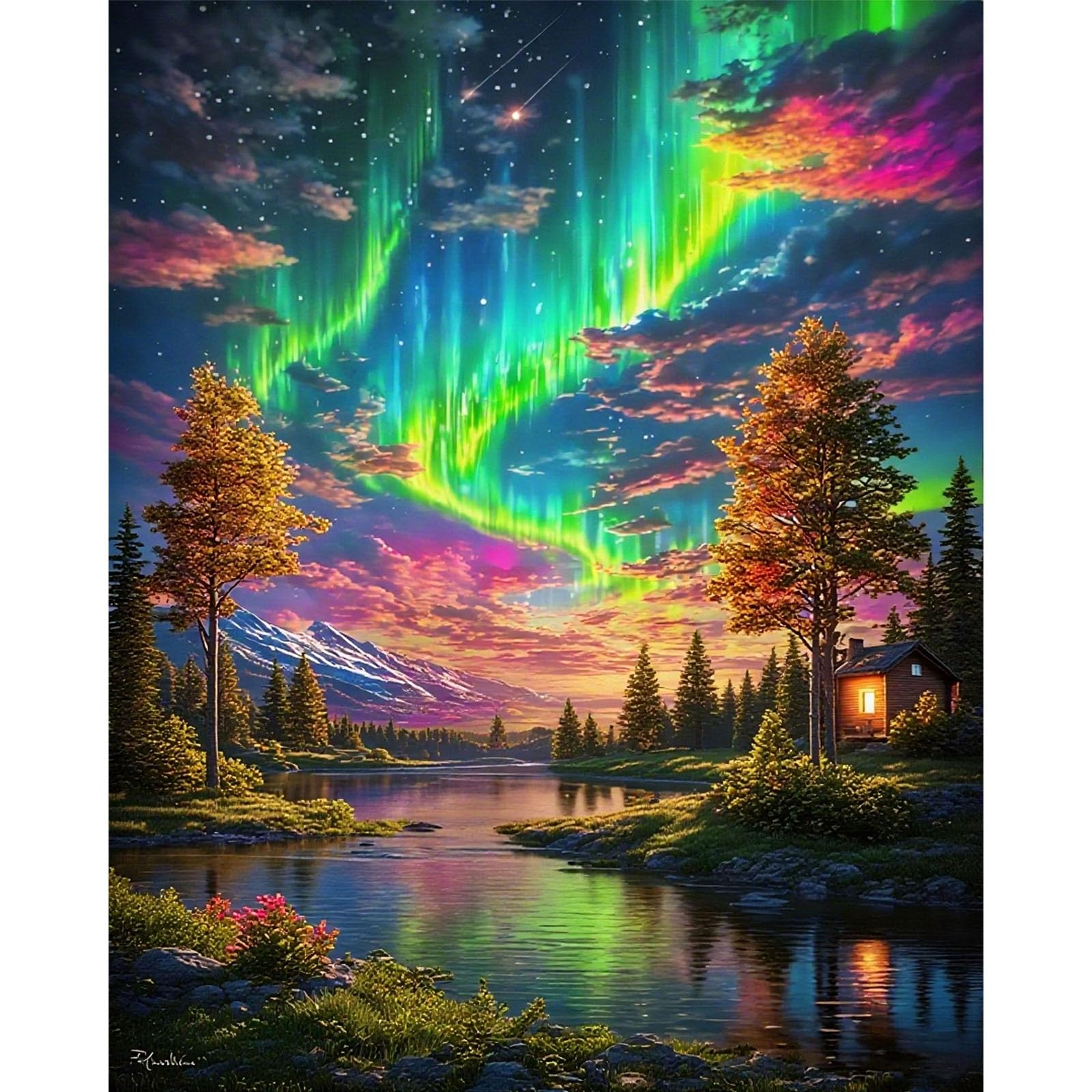 Gemartmall Landschaft Malen Nach Zahlen Erwachsene - Aurora Malen Nach Zahlen Erwachsene Leinwand zur Geschenk und Wohndeko 40x50 cm