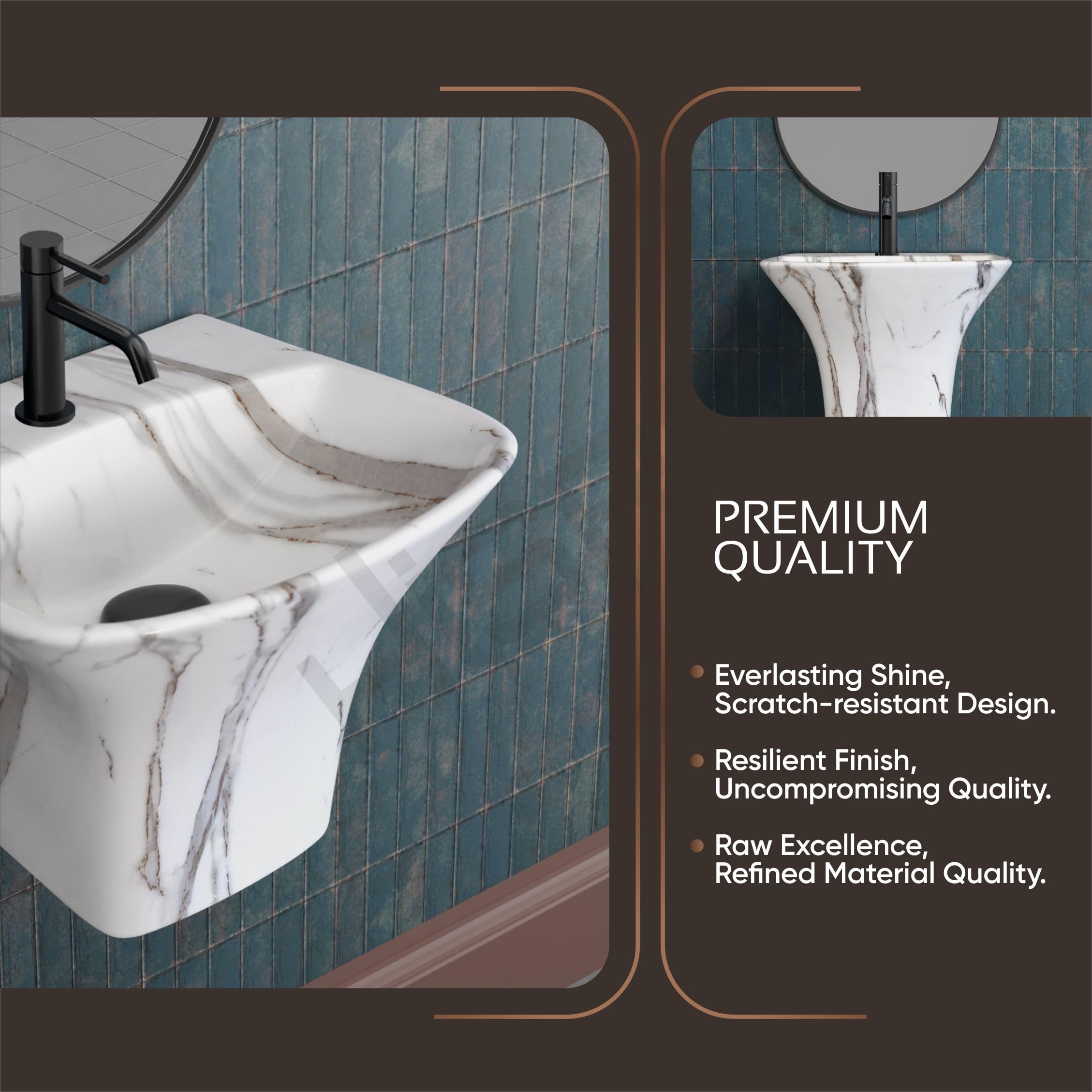 Hisre Modern Wall-Mounted Matte Ceramic Wash Basin with Curved Rectangular Design | Space-Saving Floating Bathroom Sink for Contemporary Interiors (HF1034), photo 3 of 5