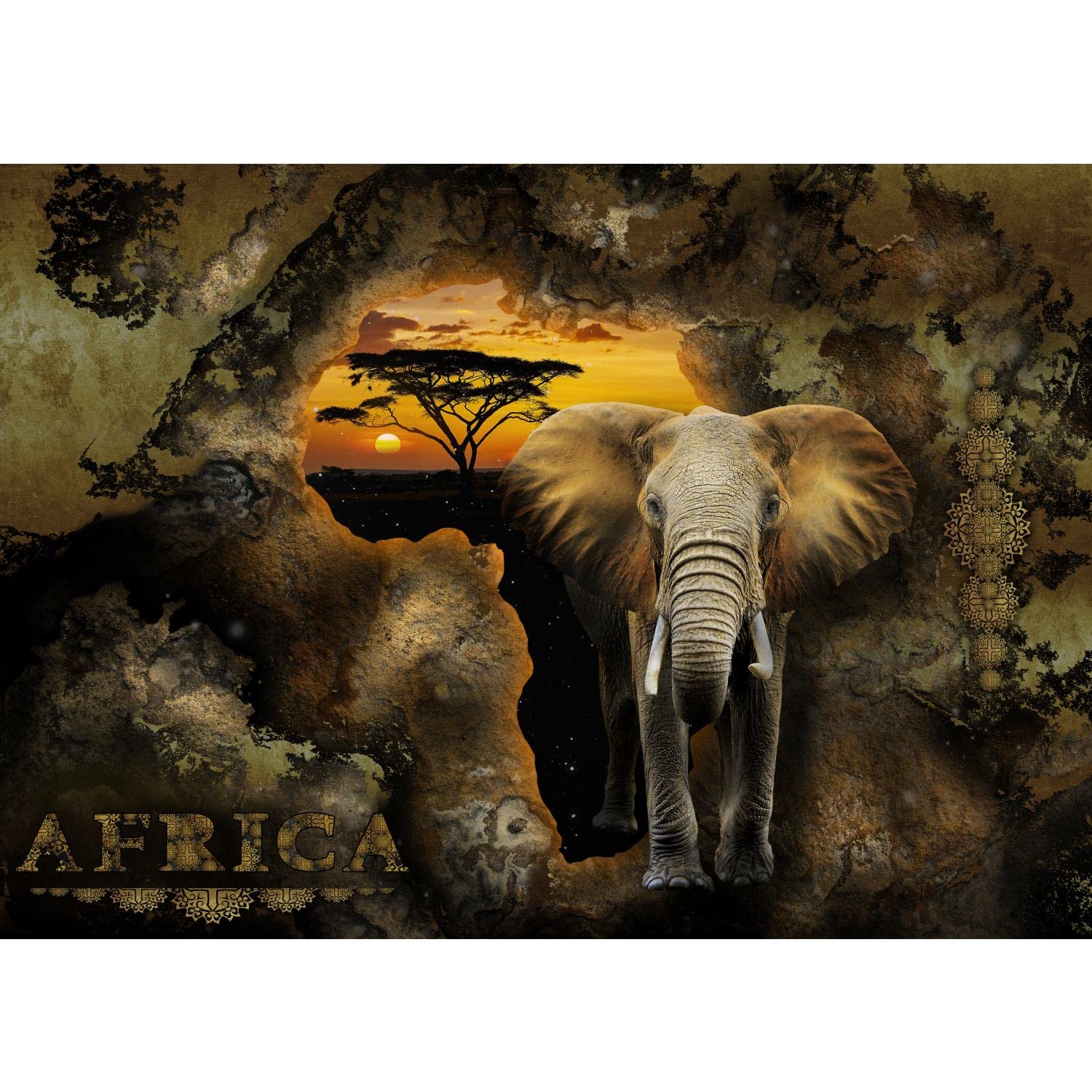 Runa Art Wallpaper 396 X 280 Cm Africa Elephant Non-Woven