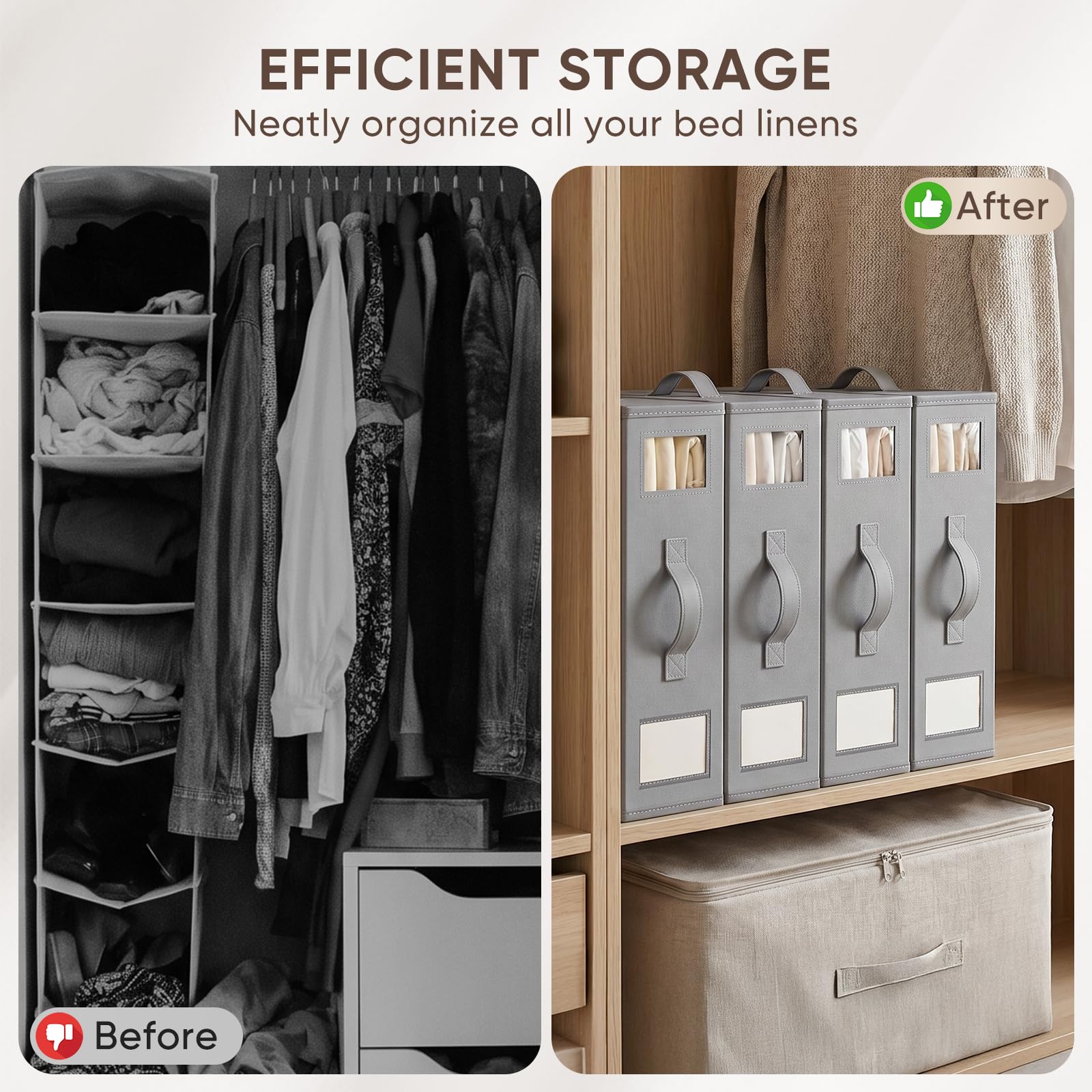 6 Piezas Caja Organizador Sabanas, Tela Oxford Organizador de Sábanas, Caja de Almacenamiento Plegable con Ventana Transparente, Organizador Canape para Frazada, Sabanas y Ropa