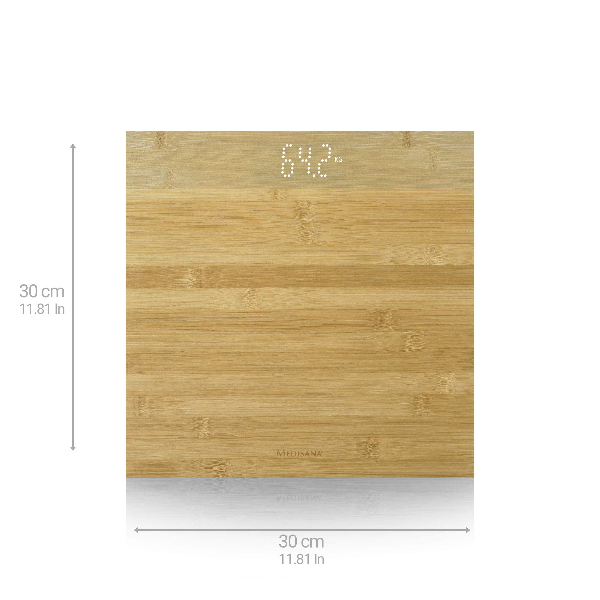 medisana PS 440 bilancia personale digitale in bambù fino a 180 kg, bilancia da bagno con spegnimento automatico e display a LED invisibile