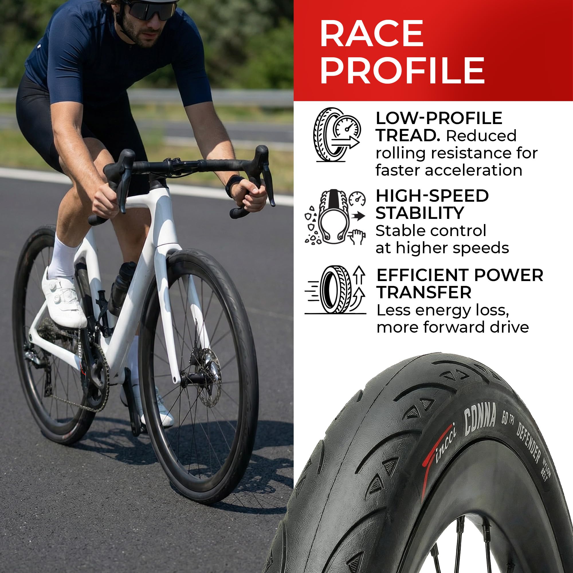 Fincci Zestaw opon do roweru szosowego 700 x 25c - Black Racing 25-622 60TPI 700c opony - Turbo Trainer 700x25c opona 3 mm nylonowa ochrona z dętkami zaworu Presta 60 mm do roweru wyścigowego