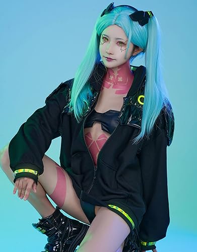 Miniatura 2 de Cosplay.fm Disfraz de cosplay para mujer, conjunto de chaqueta punk con cubierta de zapatos, banda para el pelo y calcomanías