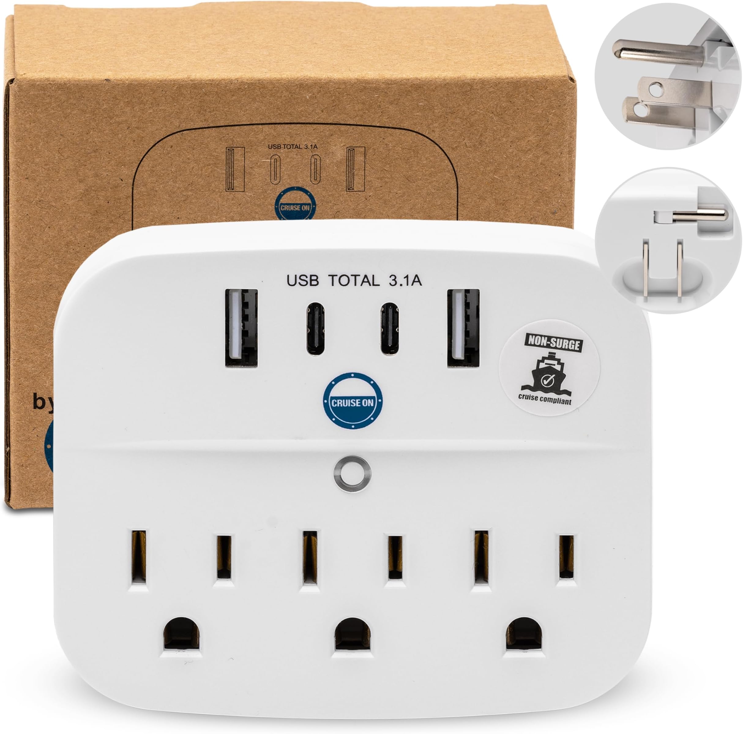 Cruise Approved Foldable Non Surge Power Strip [2 USBC, 2