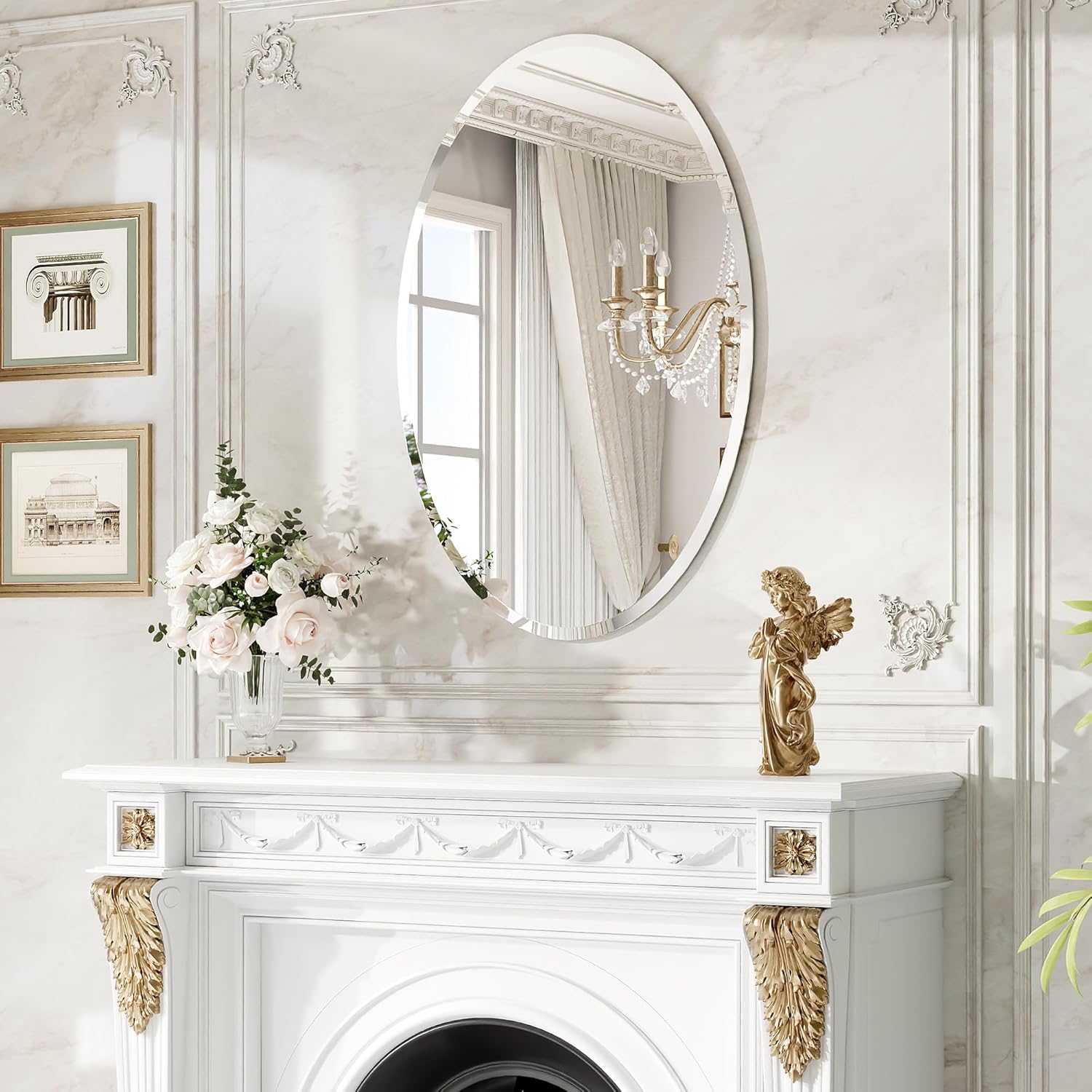 20"x28" Frameless Oval Bathroom Mirror, Beveled Vanity Mirror with Solid Backing, Flush Mount Wall Mirror for Small Powder Rooms, Over Sink & Entryway, Vertical/Horizontal Hang - Image 9