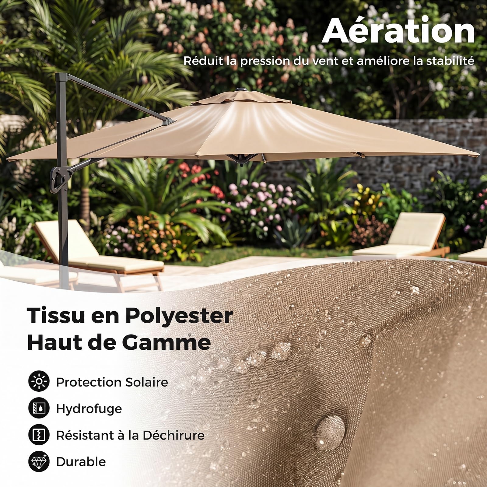 RELAX4LIFE Parasol Déporté Rectangulaire 2x3M, Parasol de Balcon Rotatif à 360° avec Pédale, Inclinaison Réglable, Mât en Alu Épais & 8 Baleines, Toile Ventilée Anti-UV avec Base pour Terrasse Balcon