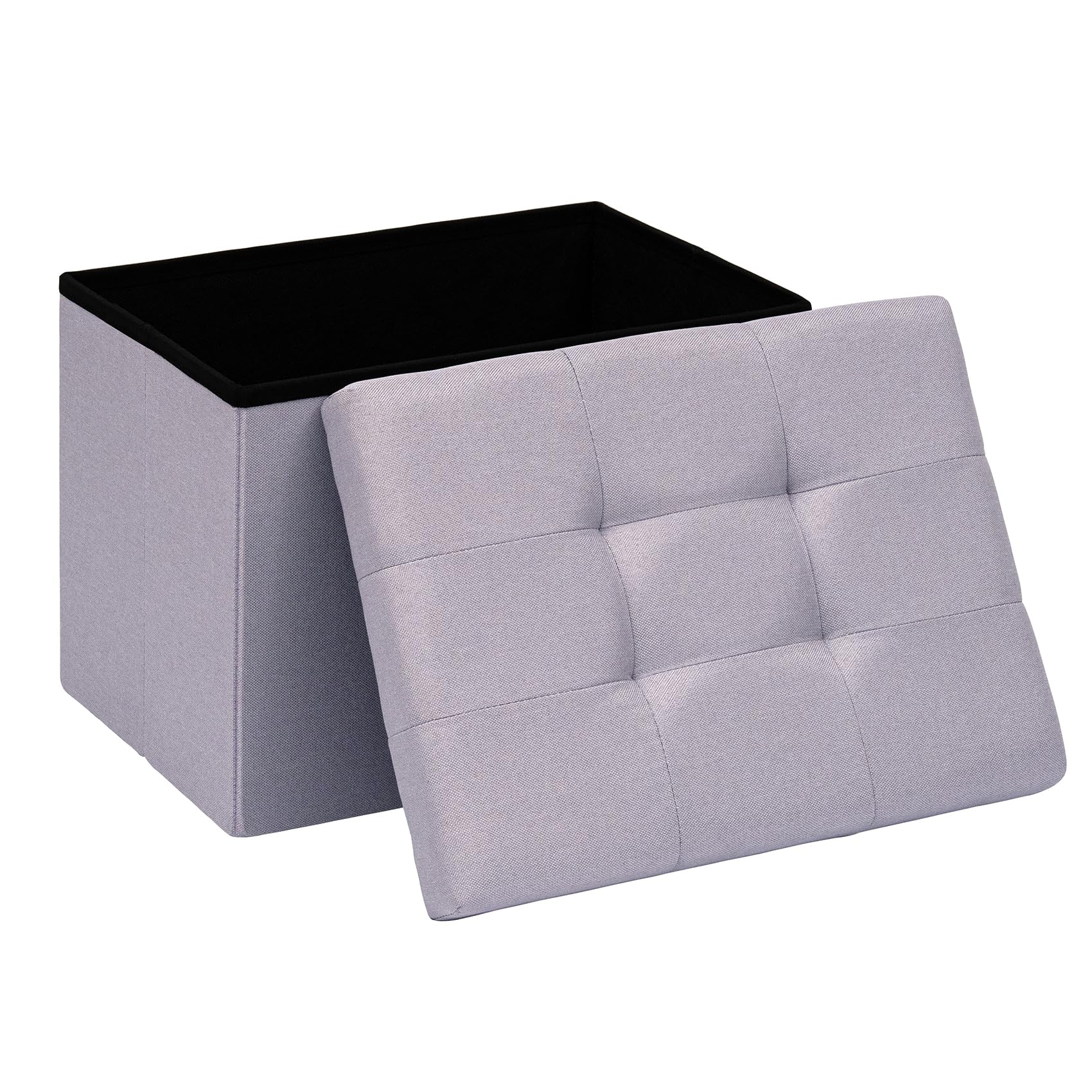 PINPLUS Linen Ottoman Storage Box with Lid, 42x32x32 cm, Light Purple