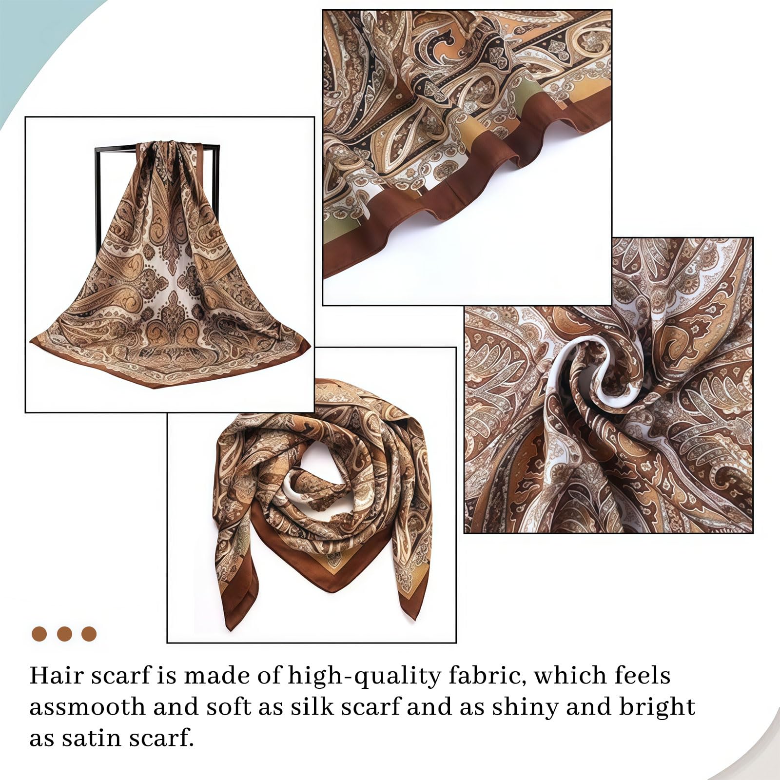 Foulard En Satin 70x70 Cm - Écharpe Soie Polyester Multifonction Pour Cheveux, Tête, Cou