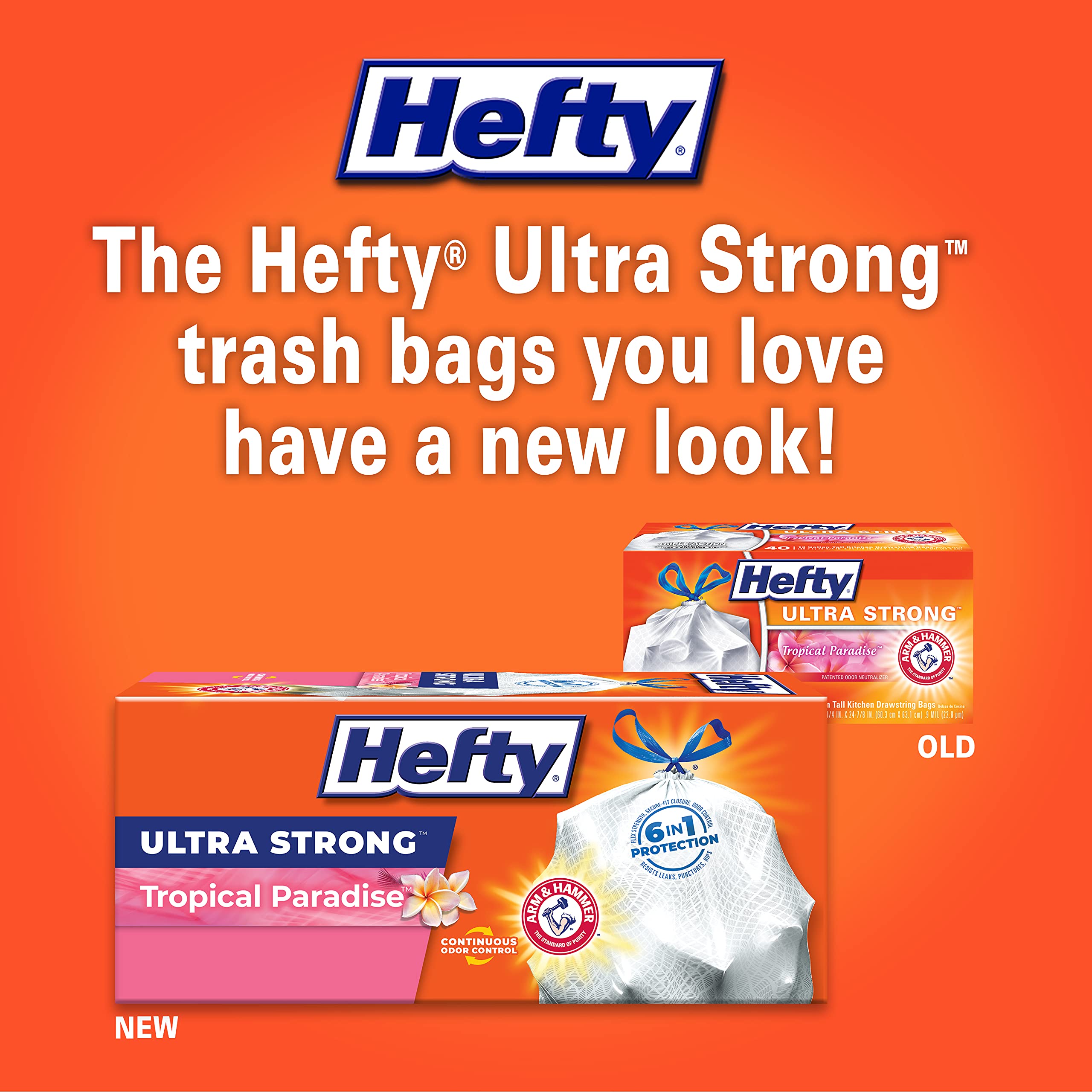 Hefty Ultra Strong Tall Kitchen Trash Bags, Tropical Paradise Scent, 13 Gallon, 40 Count