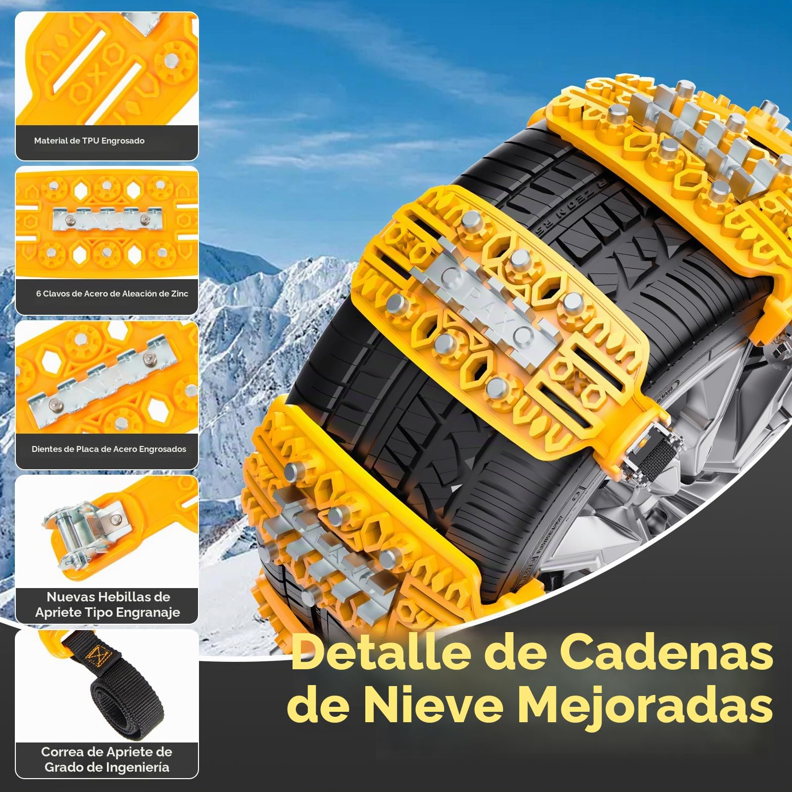 6PCS Cadenas de Nieve para Coche Ninonly Universal Cadenas para Coche con Pala de Nieve de Plástico y Guantes Cadenas para Nieve Fácil de instalar para Automóviles SUV Ancho Neumático 165-265mm
