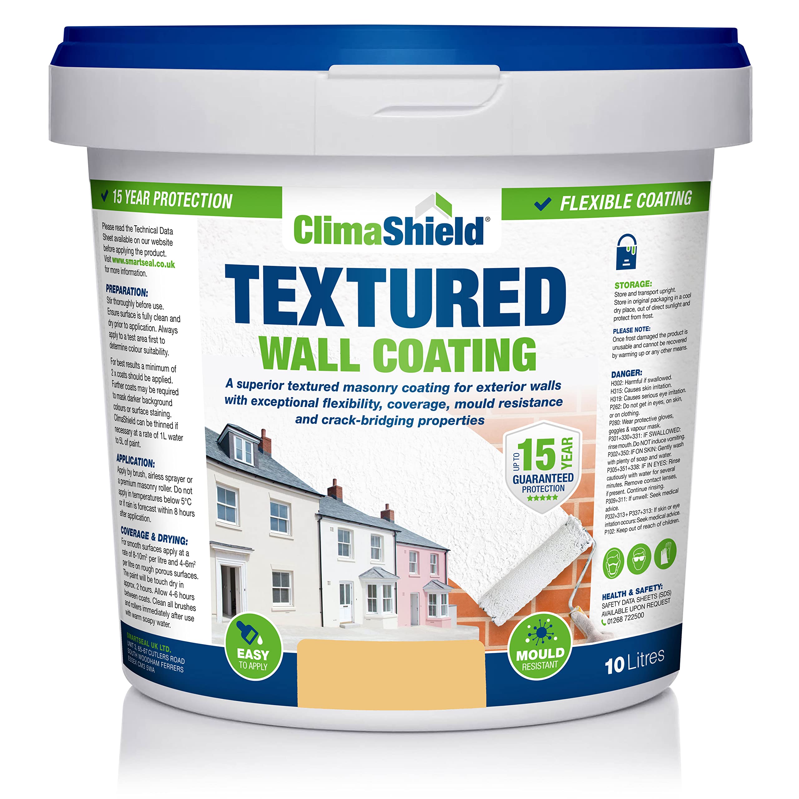 SmartSeal Textured Wall Coating - Waterproof 15yrs+ Breathable & Flexible - 12 Colours - Brick Stone Concrete & Render (Soft Apricot, 10 Litre)