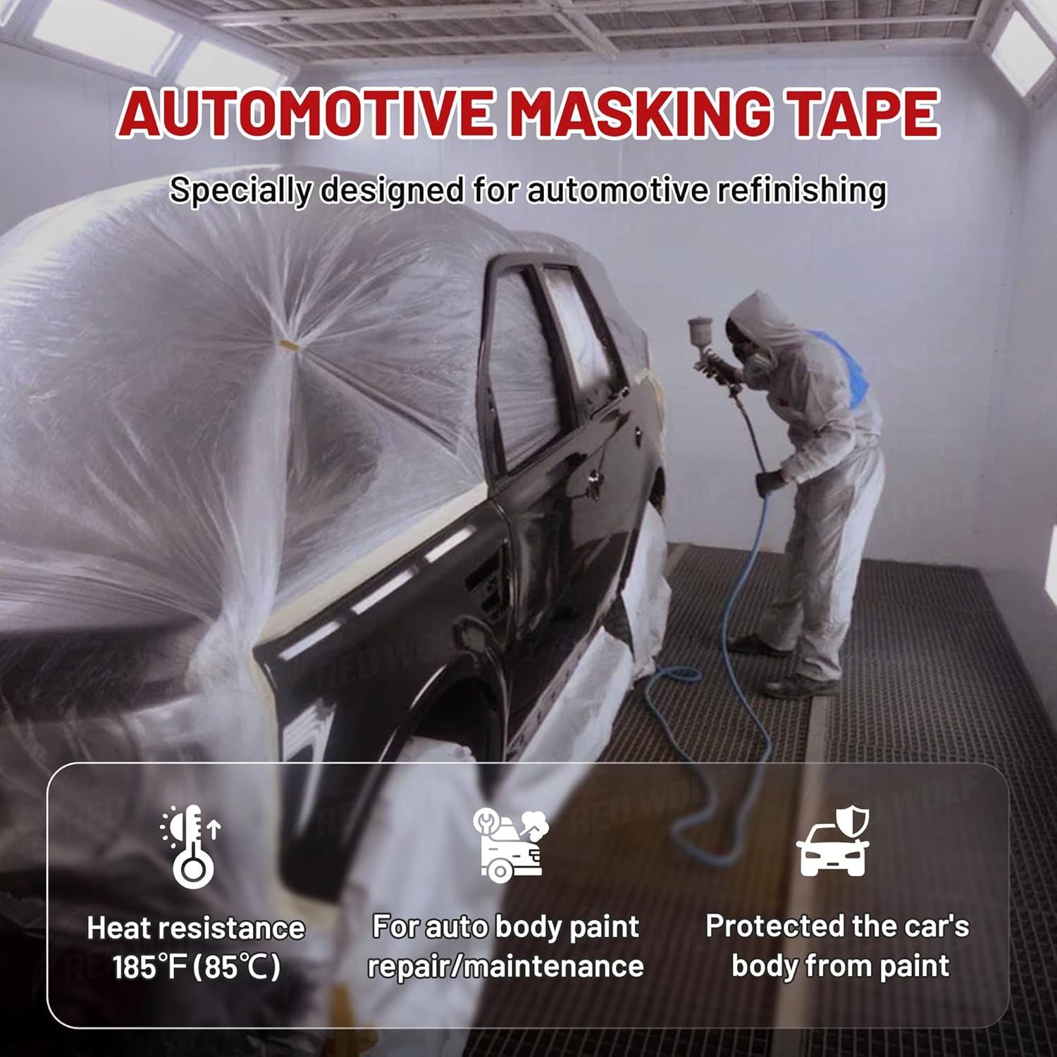 RED WOLF 3/4 Inch x 50 FT Wiring Harness Tape W/6 Pack Automotive Refinish Masking Tape 0.94" x 60 Yards for Vehicle Auto Body Paint Tape Heat Resistance White Beige Tape