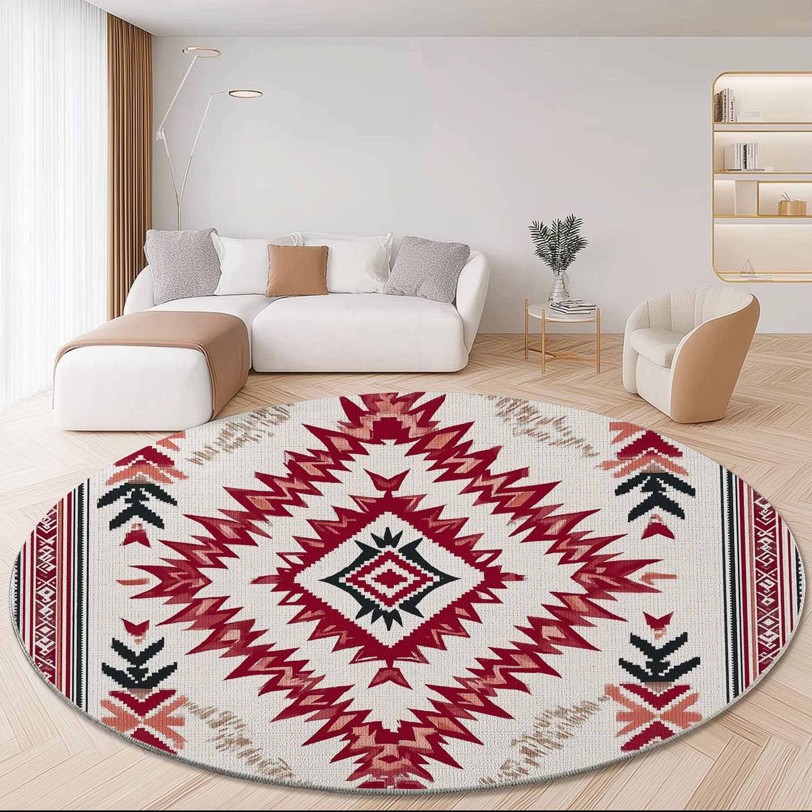 Tapis lavable antidérapant rond 120cm rouge poil court